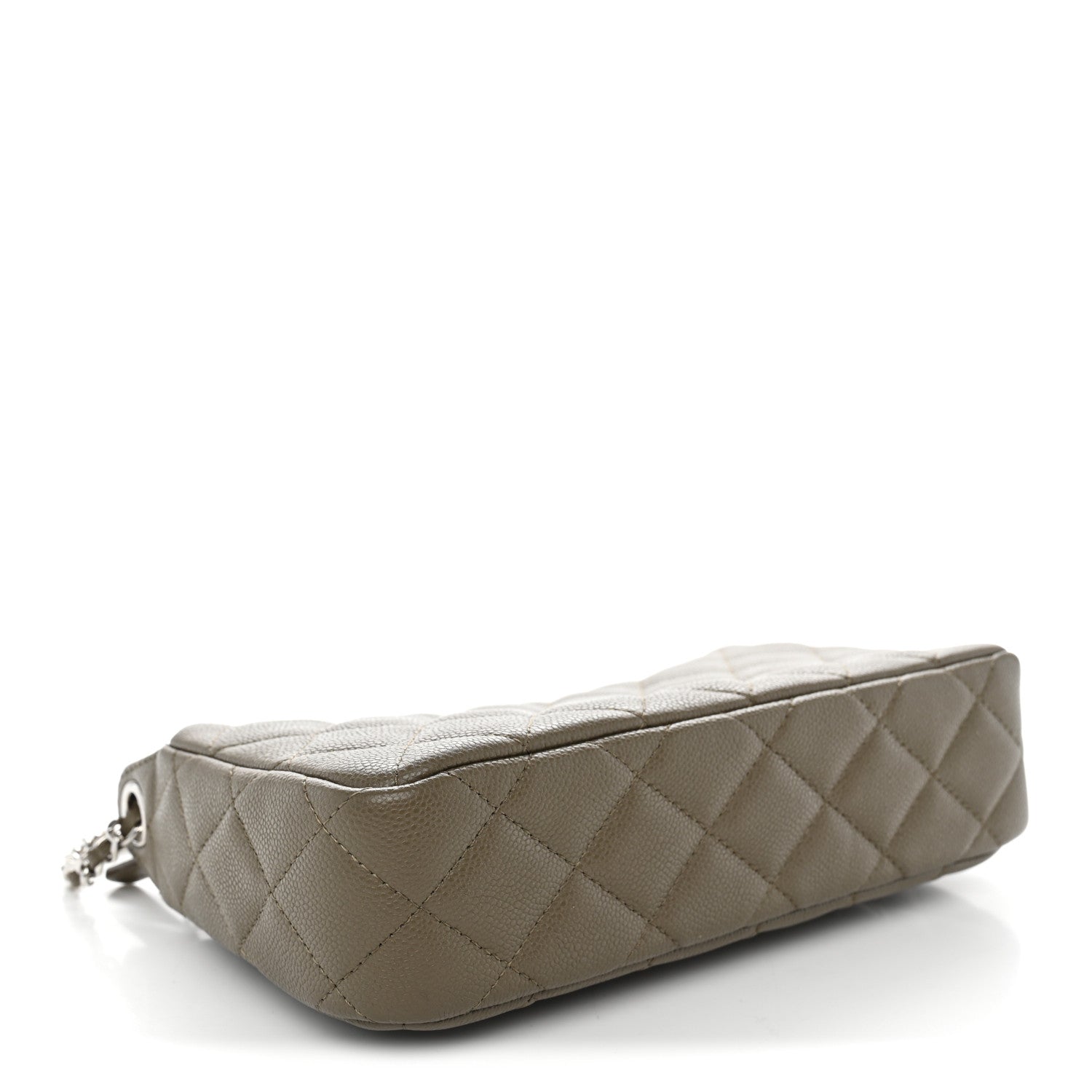 Caviar Quilted Purse With Chain Dark Khaki — view 4