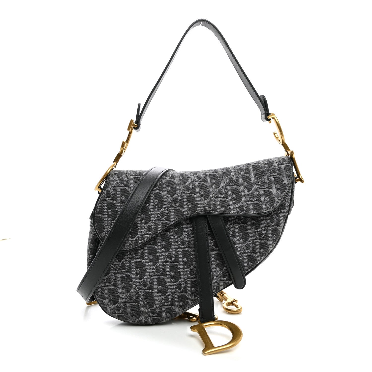 Denim Oblique Jacquard Saddle Bag With Strap Grey