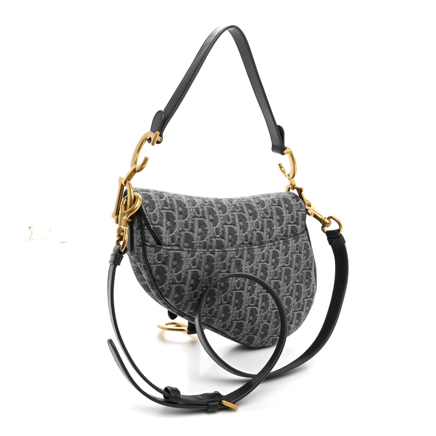 Denim Oblique Jacquard Saddle Bag With Strap Grey — view 2