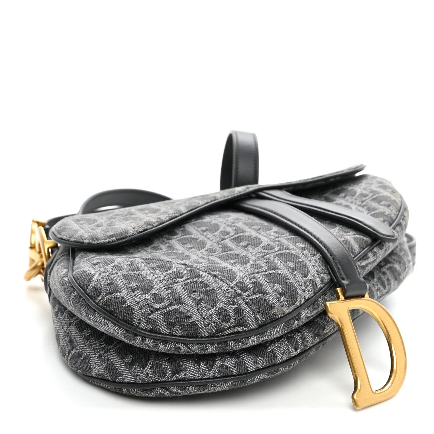 Denim Oblique Jacquard Saddle Bag With Strap Grey — view 3
