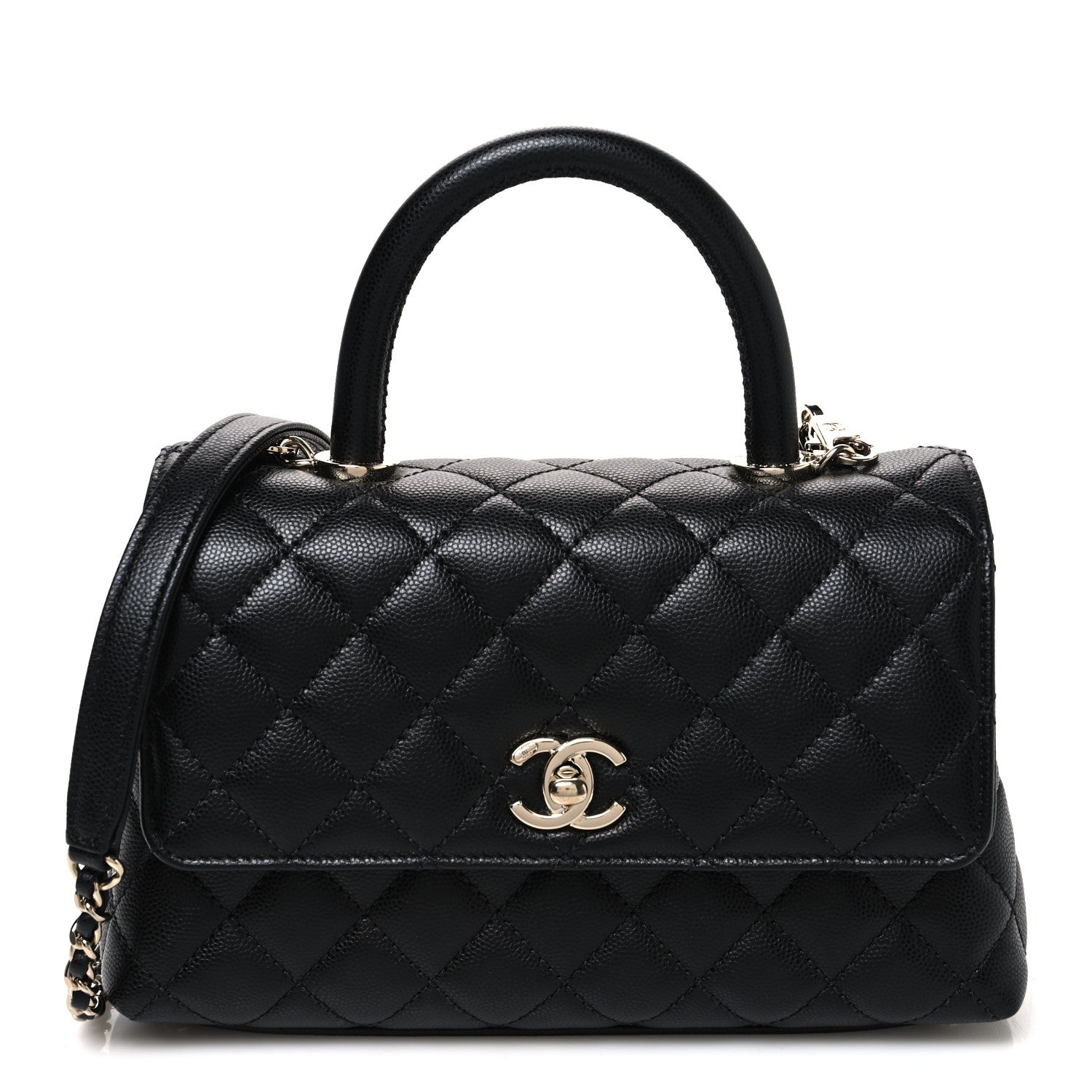 Caviar Quilted Mini Coco Handle Flap Black