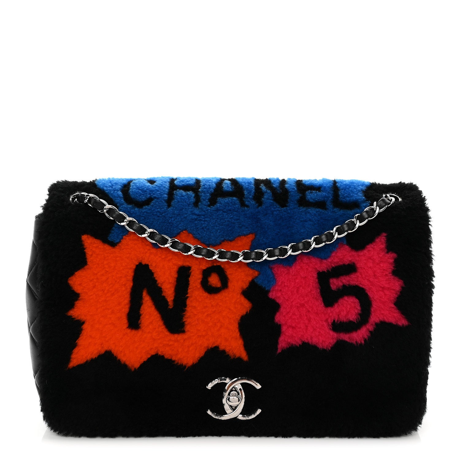 Shearling Lambskin Jumbo Chanel 100% Flap Black