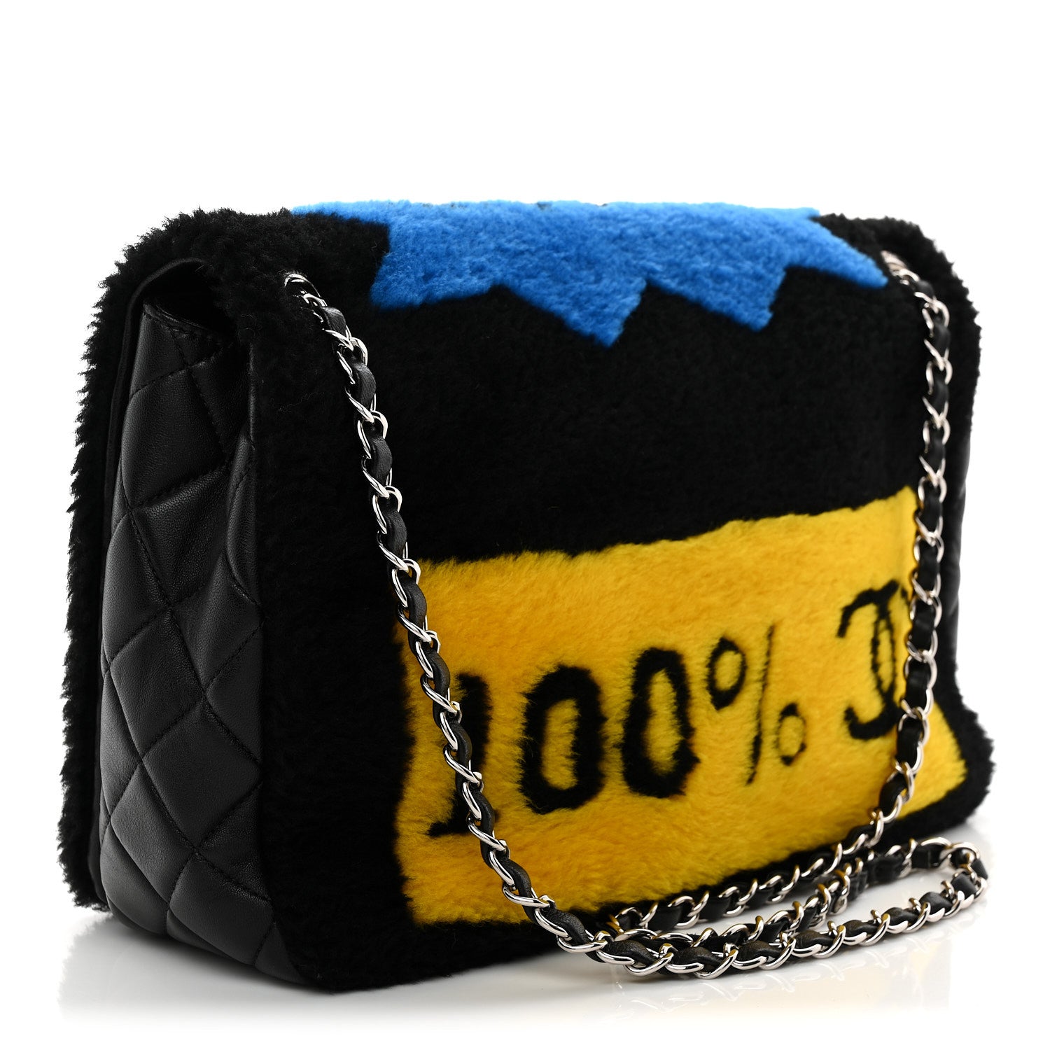 Shearling Lambskin Jumbo Chanel 100% Flap Black — view 2