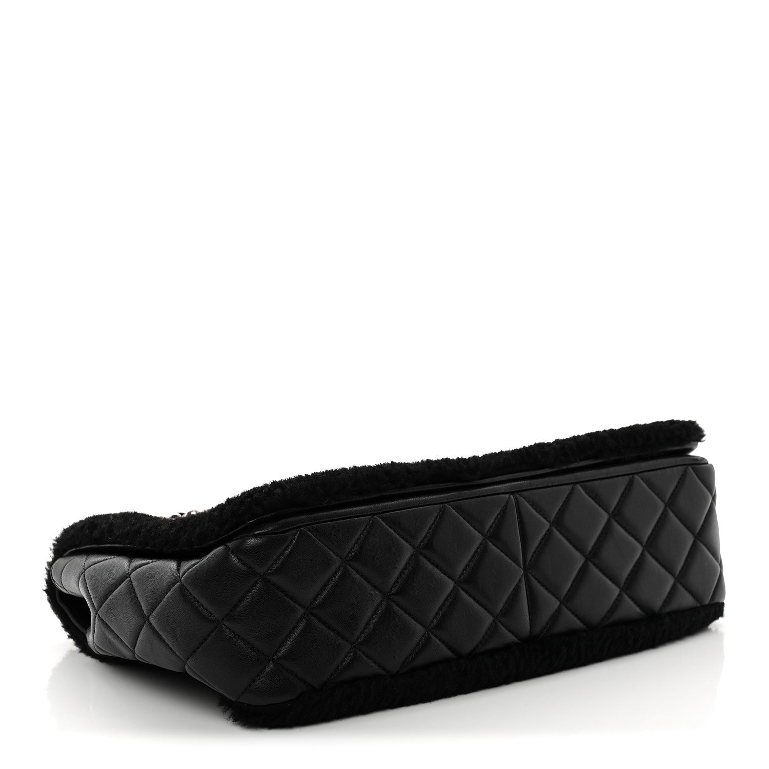 Shearling Lambskin Jumbo Chanel 100% Flap Black — view 3