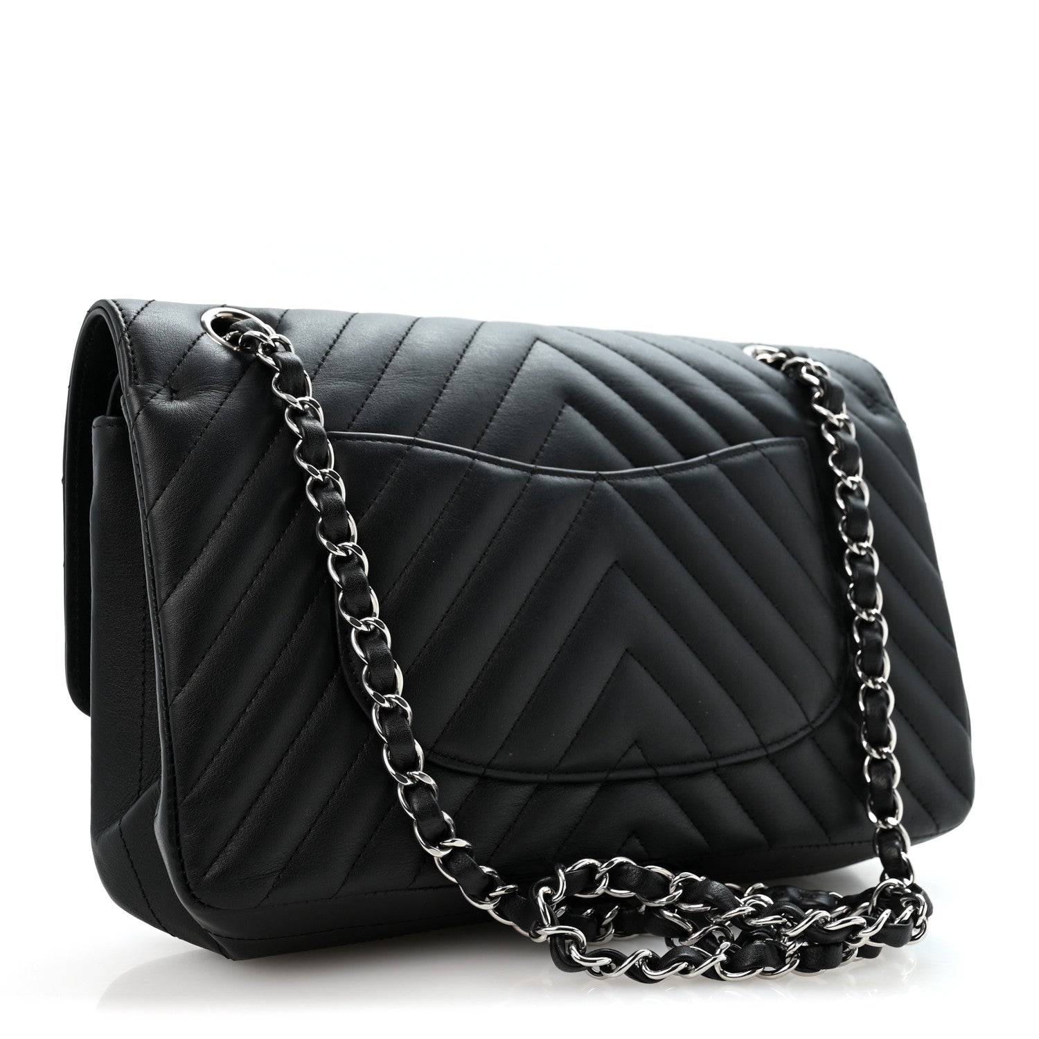 Lambskin Chevron Quilted Medium Double Flap Black — view 3