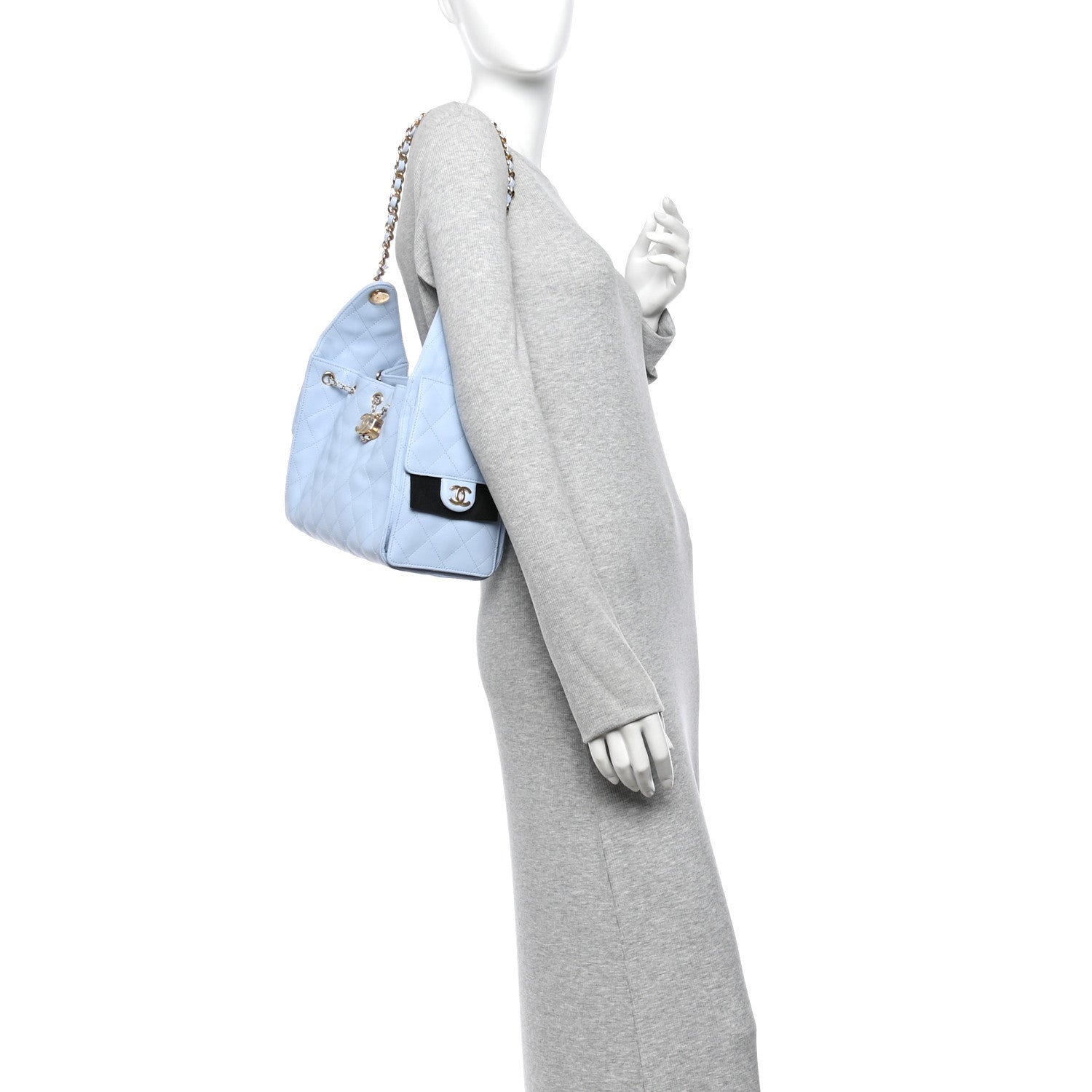 Caviar Quilted Small Chanel 25 Handbag Light Blue — view 2