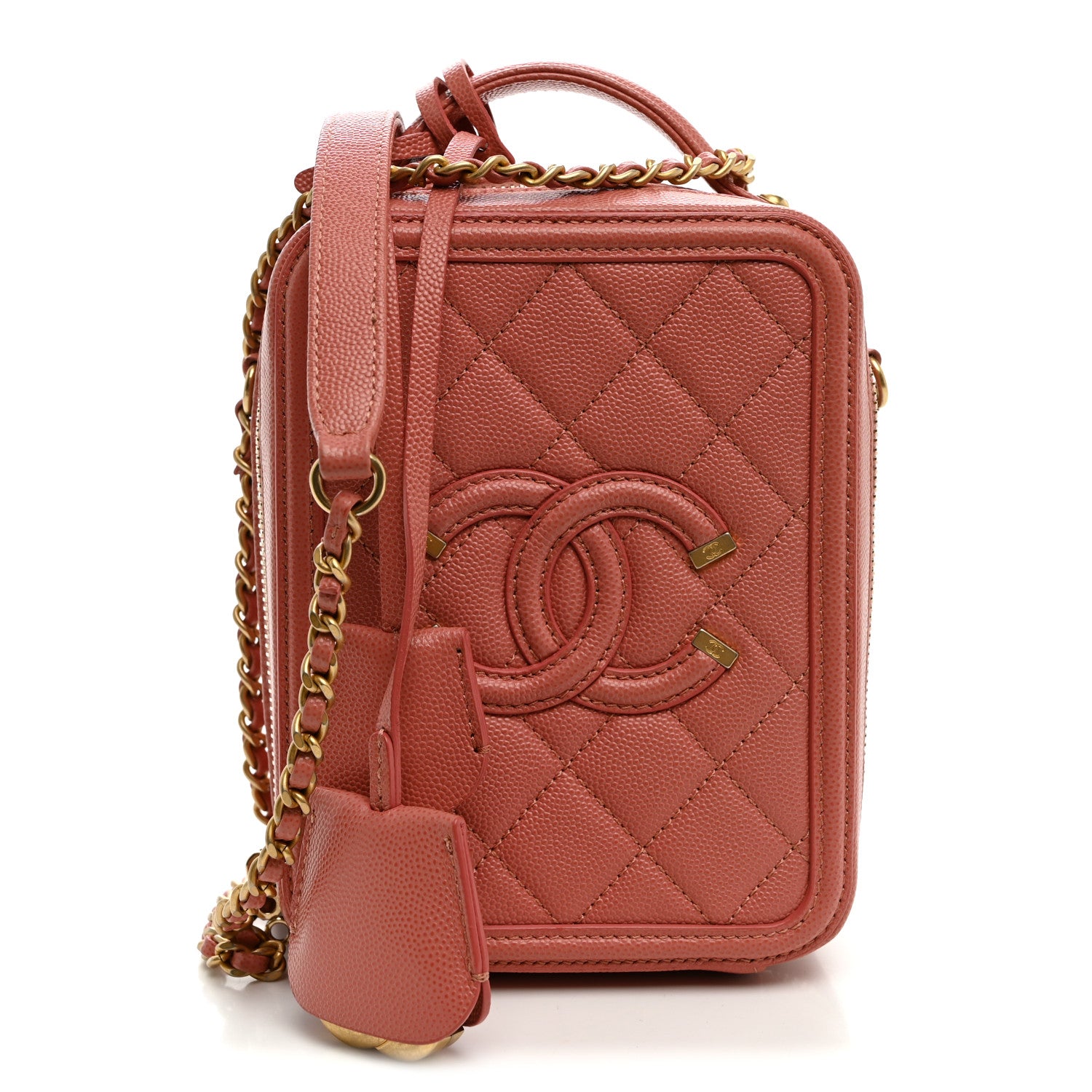 Caviar Quilted CC North South Filigree Vanity Case Pink