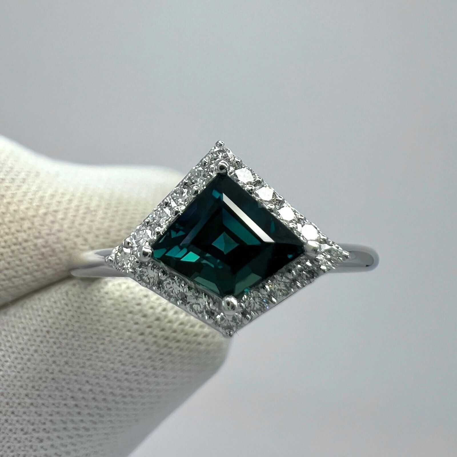 IGI Certified 1.04ct Fancy Kite Blue Sapphire & Diamond 18k White Gold Halo Ring — view 2