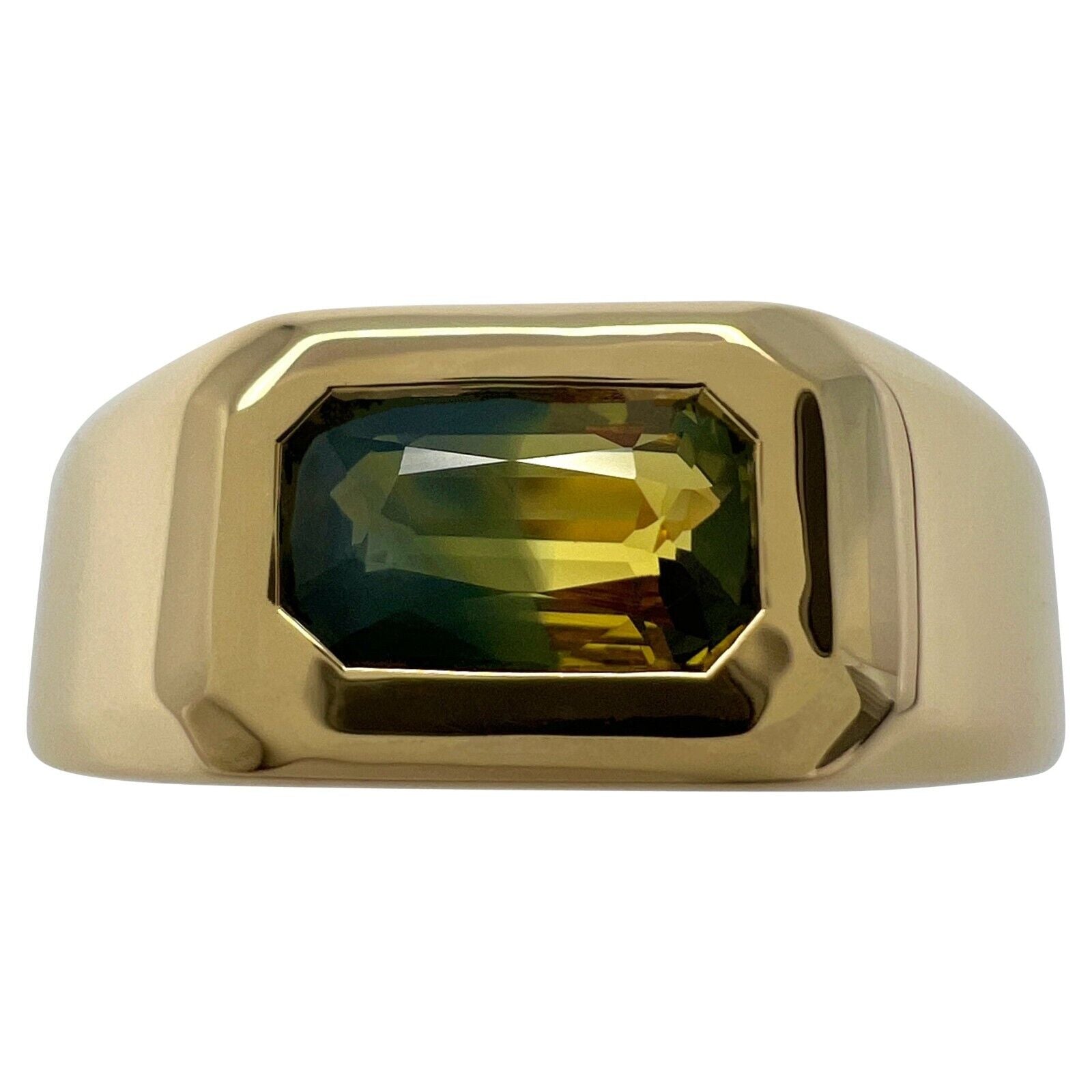 IGI Certified Bi Colour Blue Orange Sapphire Untreated 18k Gold East West Ring — view 1