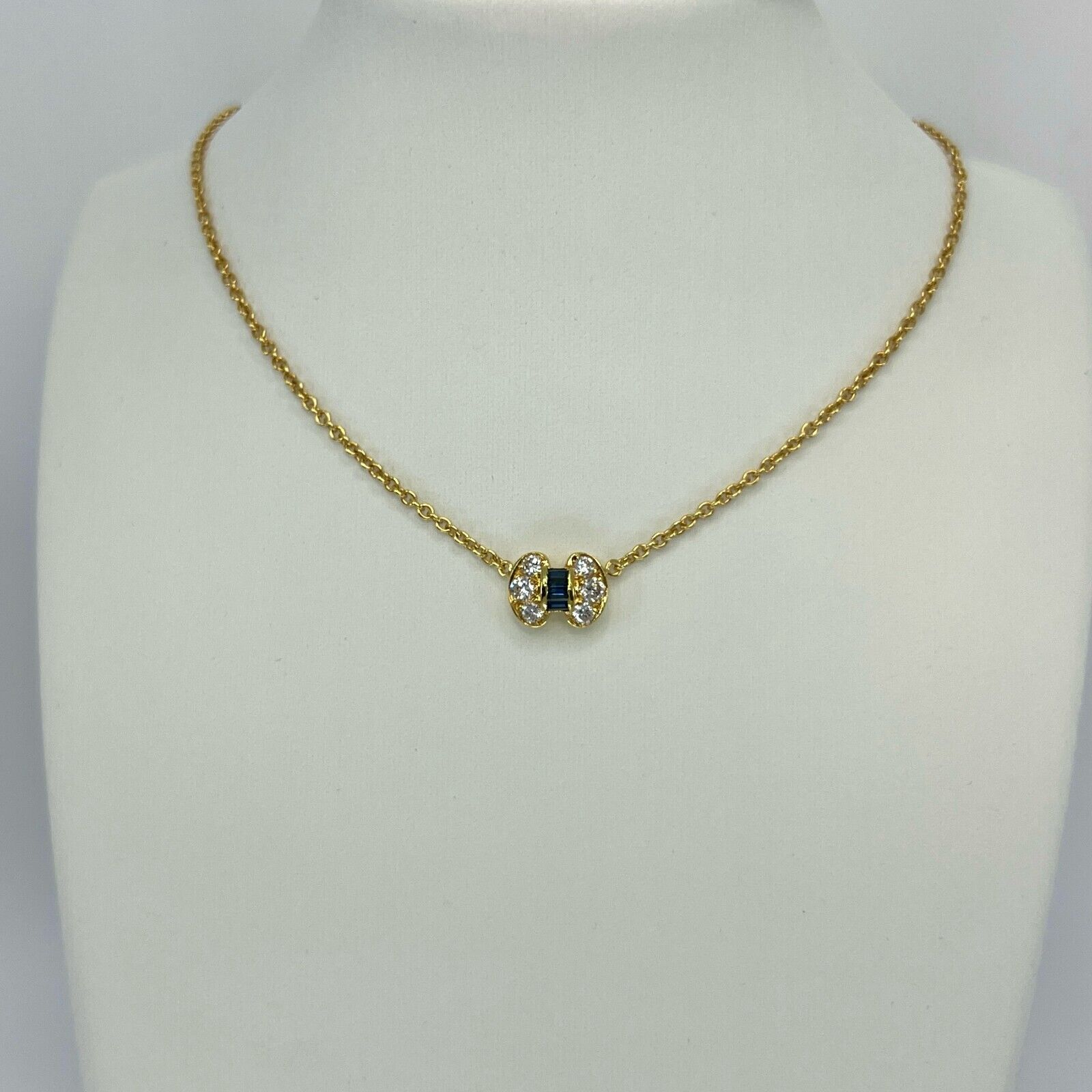 Vintage Van Cleef & Arpels Blue Sapphire & Diamond Ribbon Bow 18k Gold Necklace — view 4