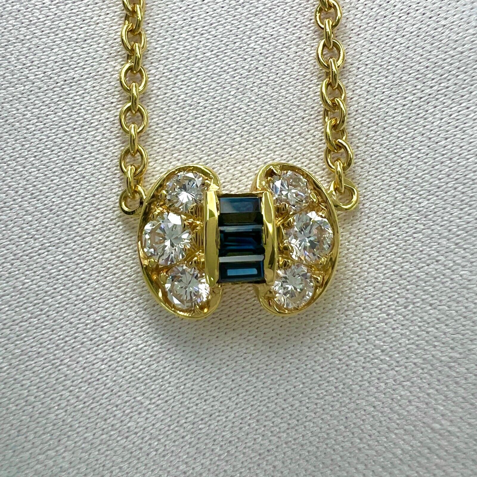 Vintage Van Cleef & Arpels Blue Sapphire & Diamond Ribbon Bow 18k Gold Necklace — view 5