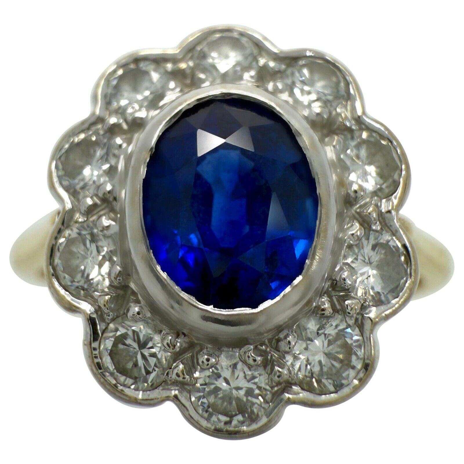 1.52ct Vivid Cornflower Blue Ceylon Sapphire And Diamond 18k Gold Cluster Ring — view 1