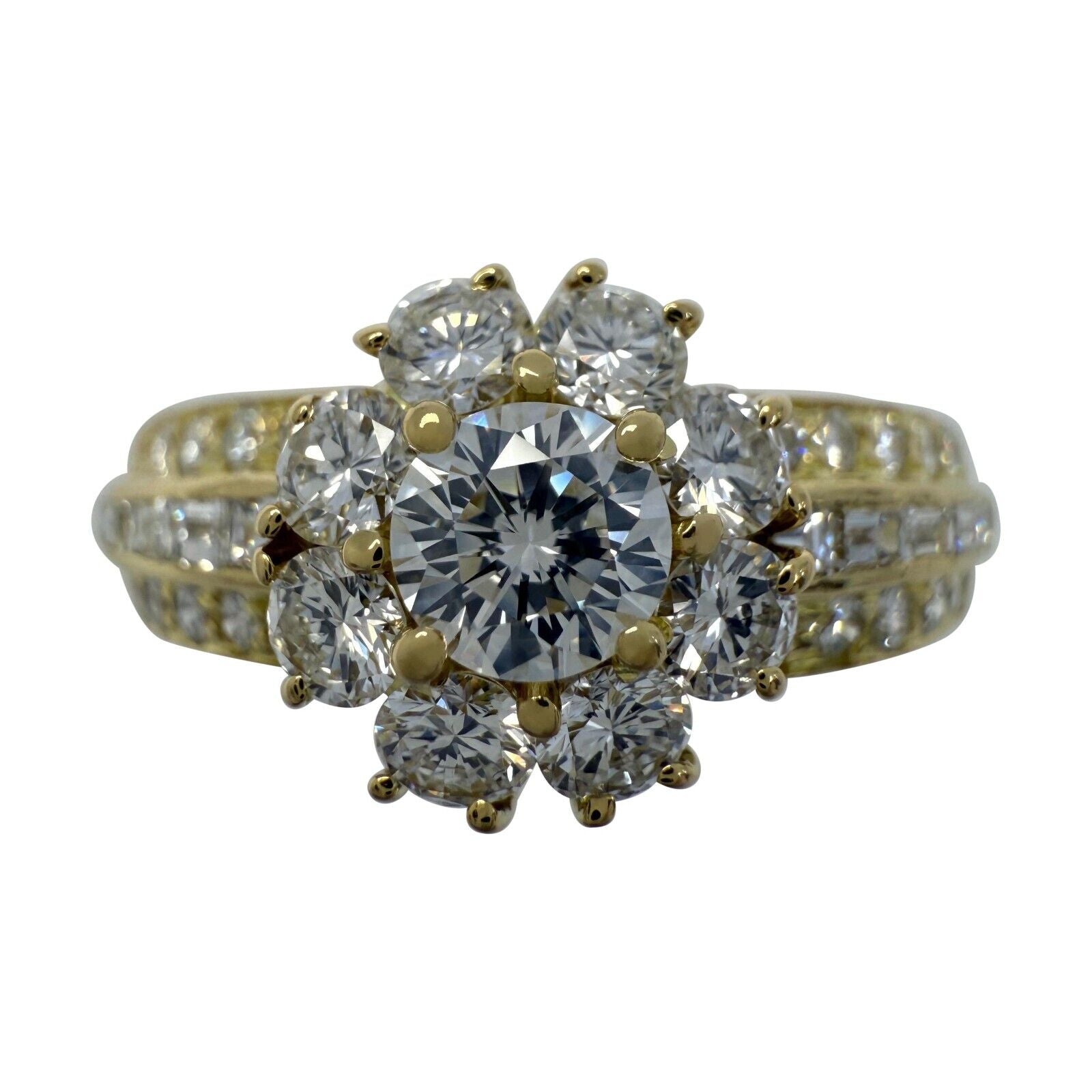 Rare Vintage Van Cleef & Arpels Round And Baguette Diamond Fleurette Flower Ring — view 1