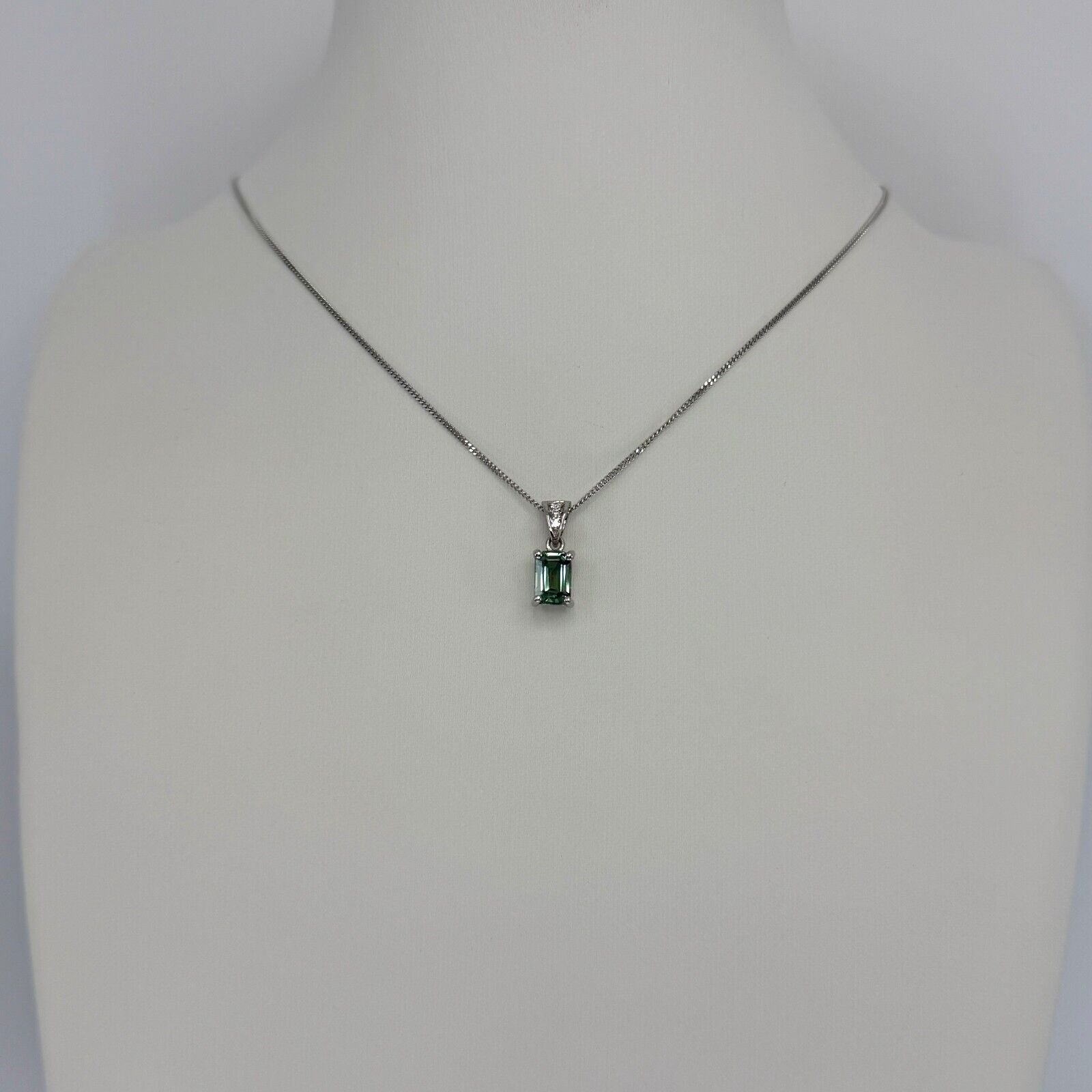 1.16ct Vivid Green Sapphire & Diamond Platinum Emerald Cut Solitaire Pendant — view 3