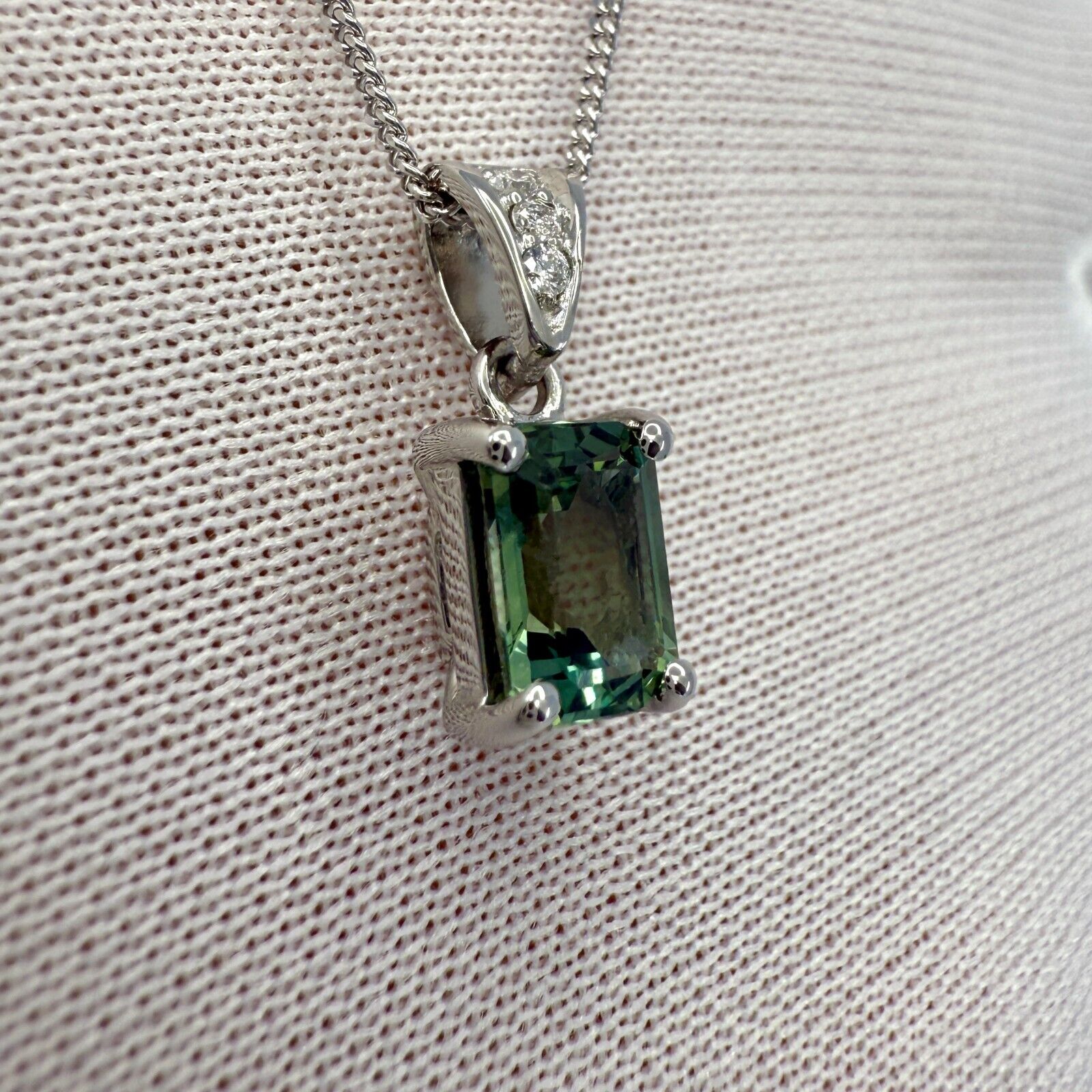 1.16ct Vivid Green Sapphire & Diamond Platinum Emerald Cut Solitaire Pendant — view 5