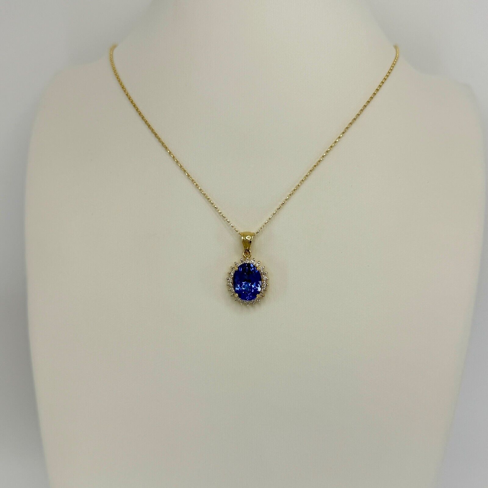 3.55ct Natural Vivid Blue Purple Tanzanite Diamond 18k Yellow Gold Halo Pendant — view 5