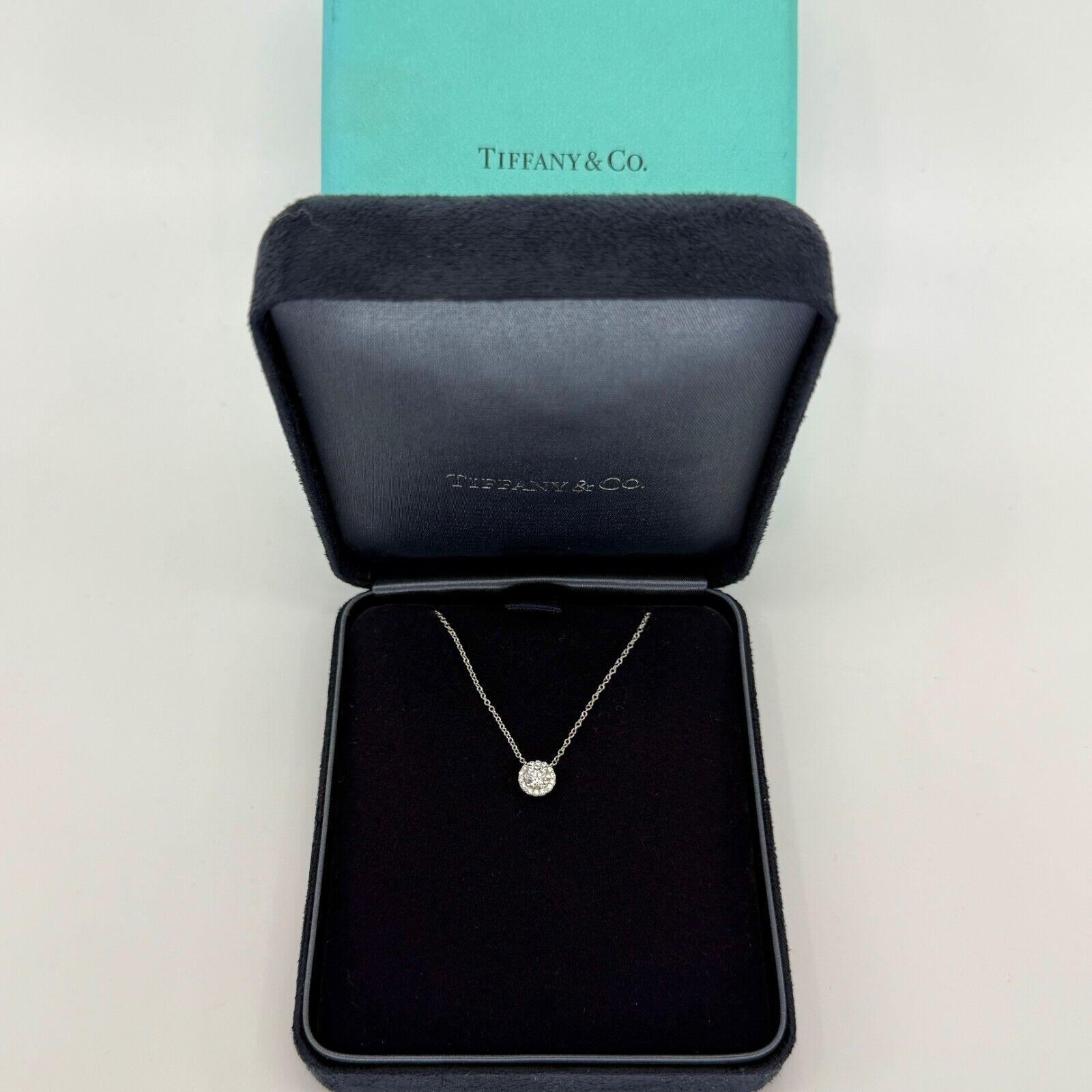Tiffany & Co. Soleste Natural Round Diamond Halo VVS Platinum Pendant Necklace — view 2