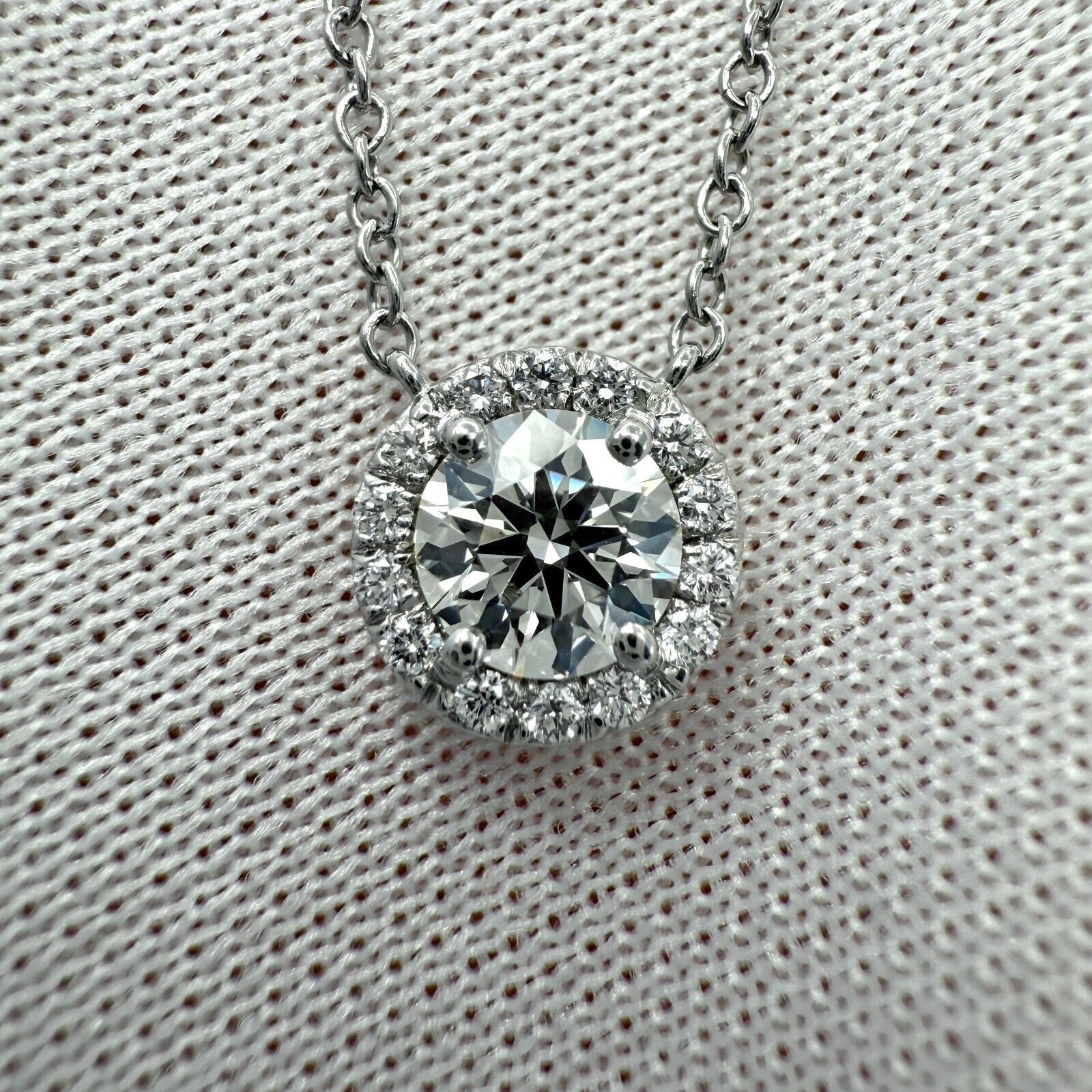 Tiffany & Co. Soleste Natural Round Diamond Halo VVS Platinum Pendant Necklace — view 3