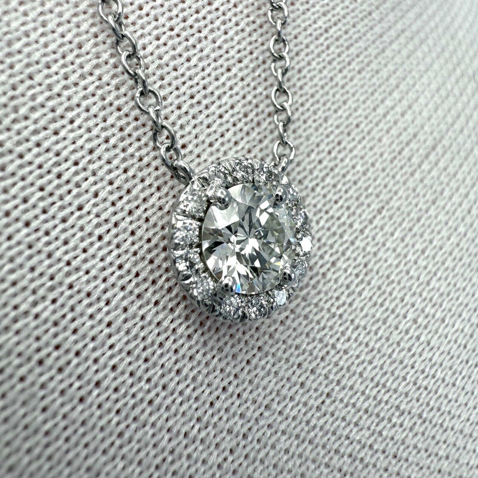 Tiffany & Co. Soleste Natural Round Diamond Halo VVS Platinum Pendant Necklace — view 5