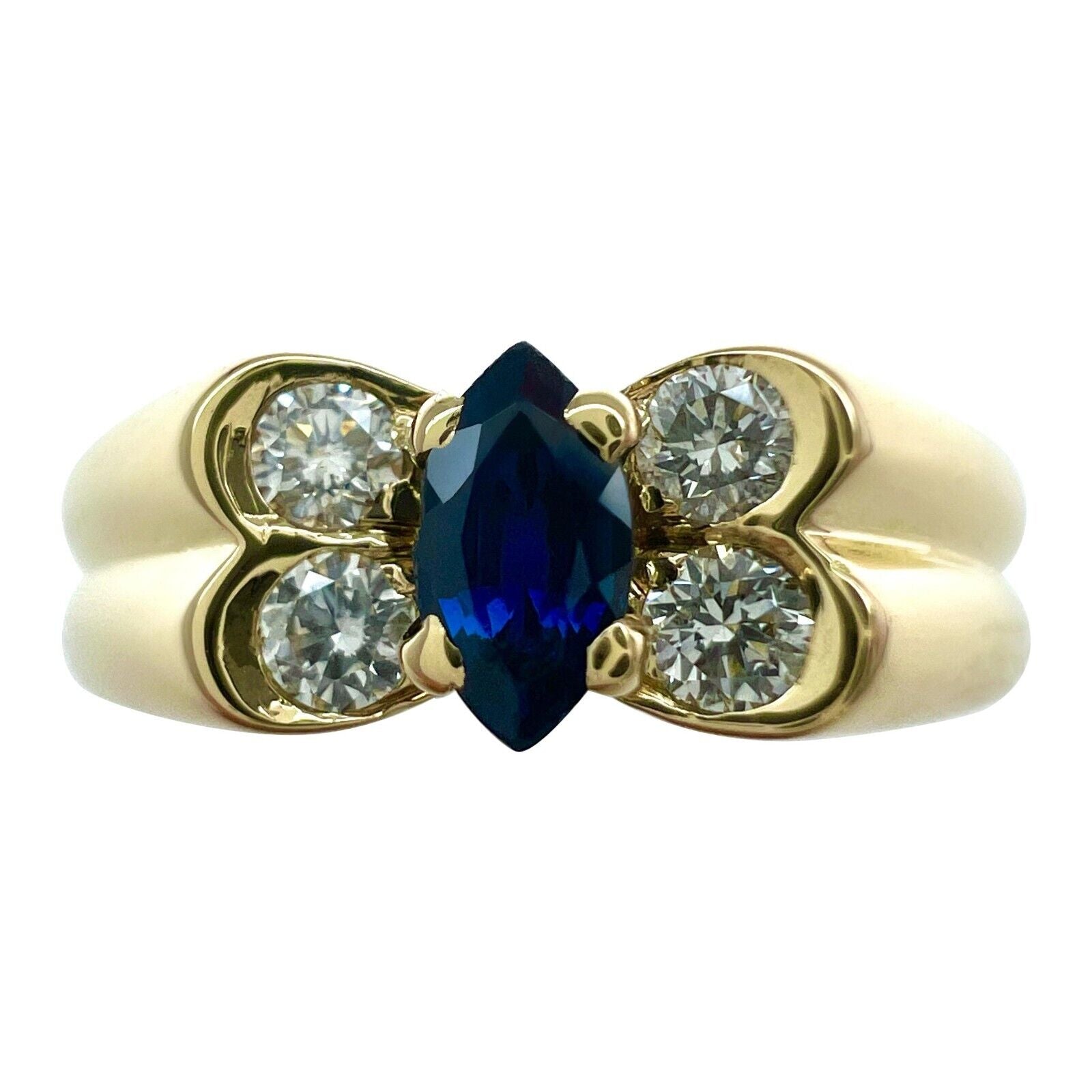Vintage Van Cleef & Arpels Deep Blue Sapphire & Diamond Butterfly Marquise Ring — view 1