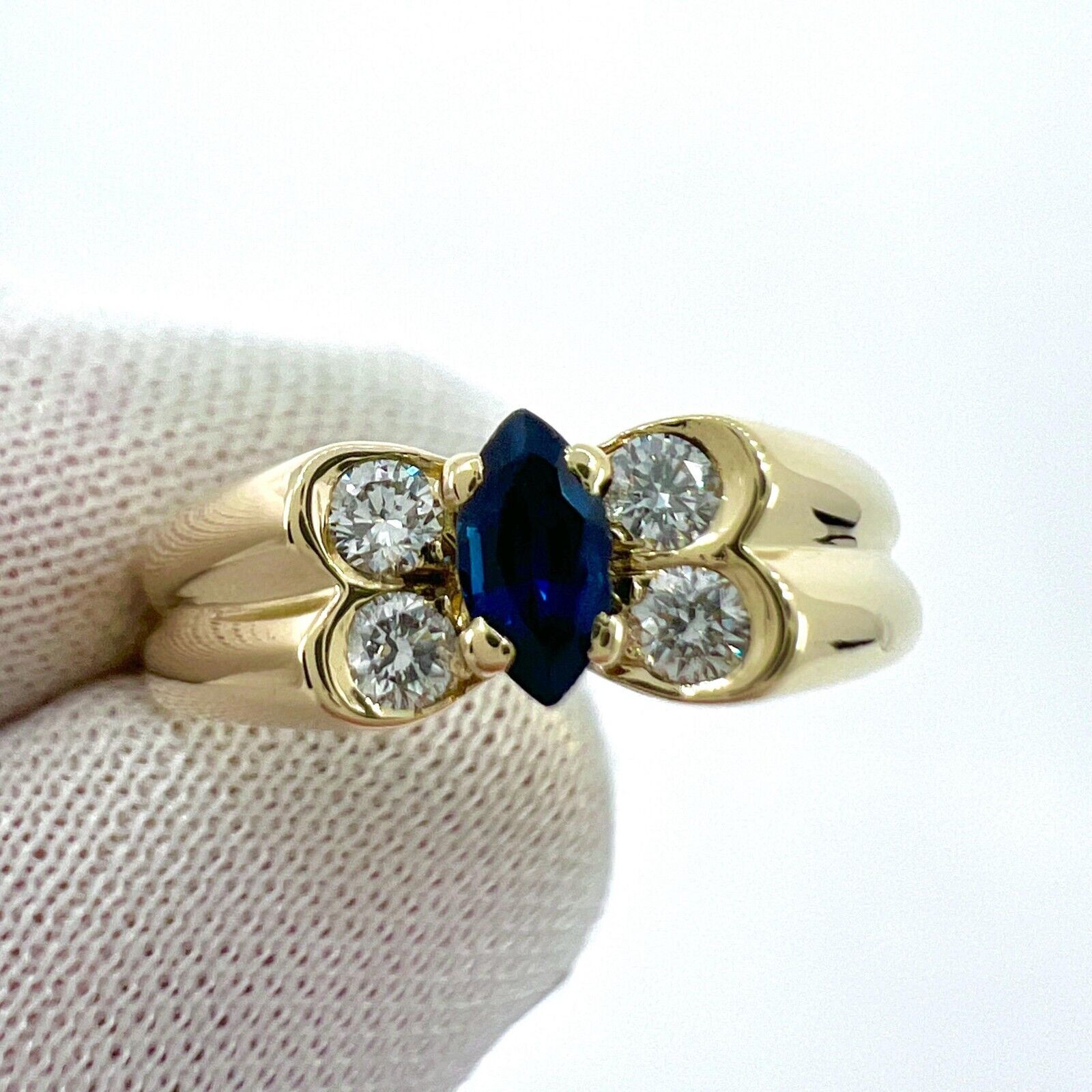 Vintage Van Cleef & Arpels Deep Blue Sapphire & Diamond Butterfly Marquise Ring — view 2