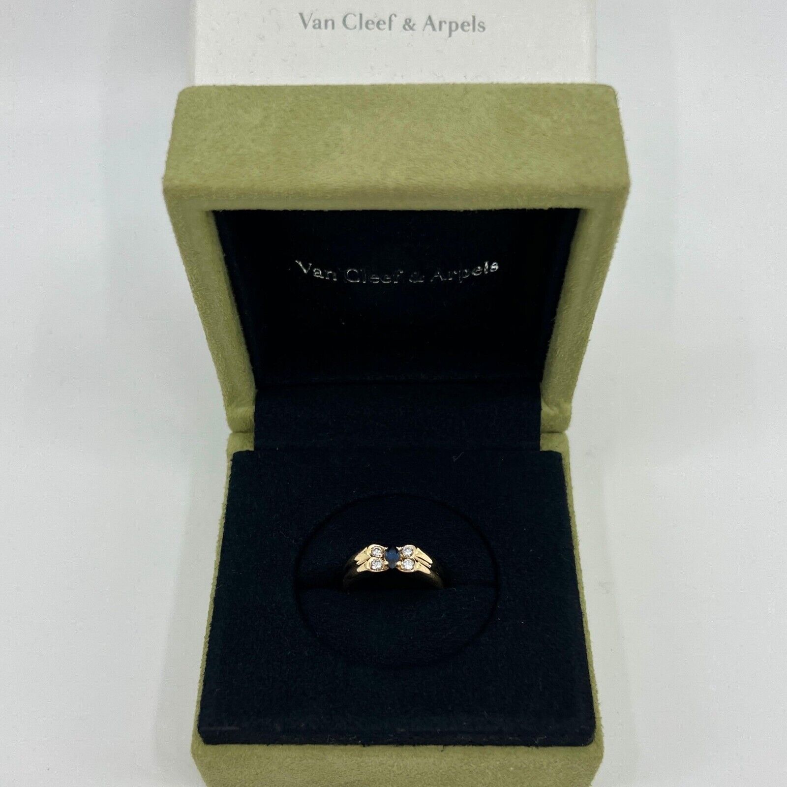 Vintage Van Cleef & Arpels Deep Blue Sapphire & Diamond Butterfly Marquise Ring — view 3