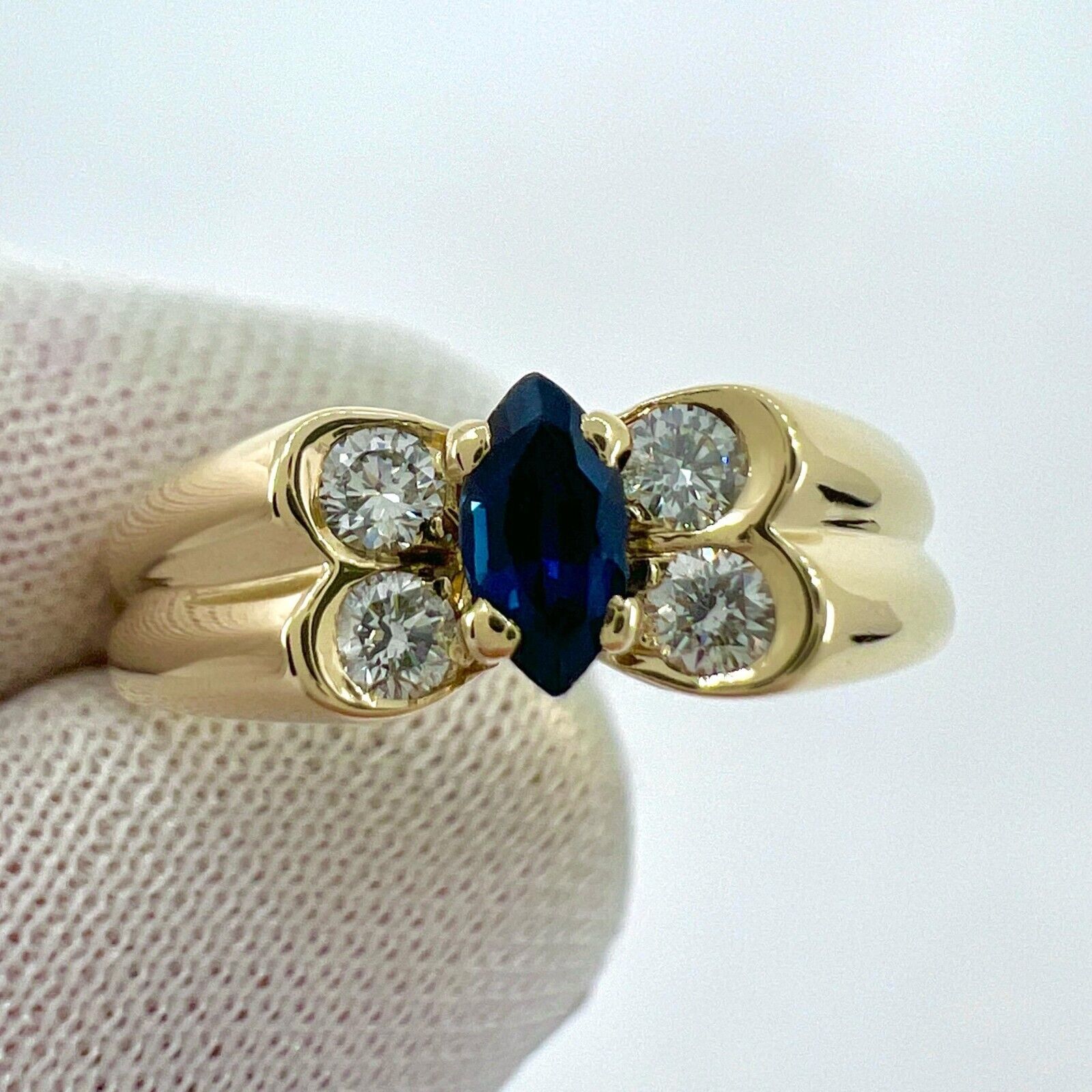 Vintage Van Cleef & Arpels Deep Blue Sapphire & Diamond Butterfly Marquise Ring — view 4
