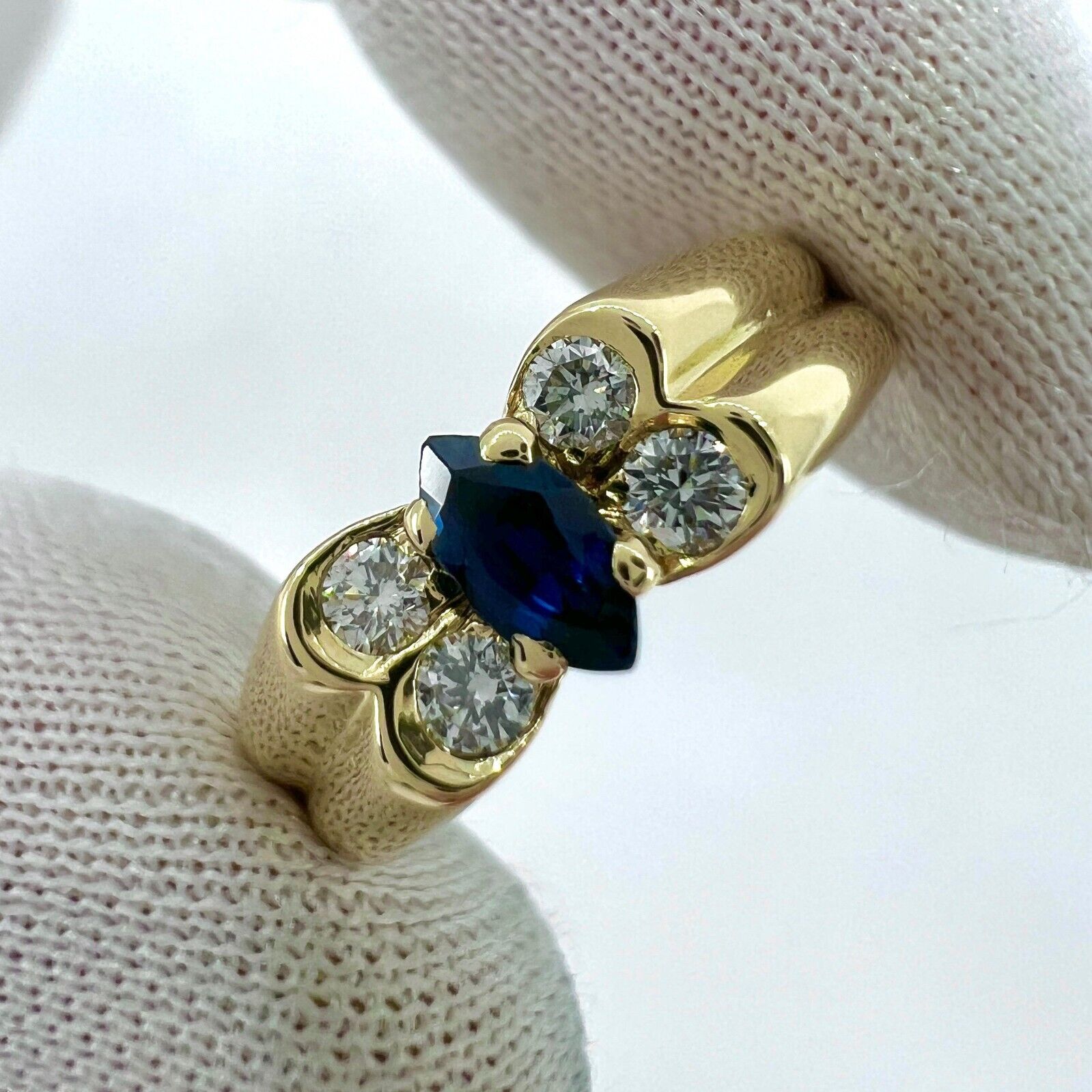 Vintage Van Cleef & Arpels Deep Blue Sapphire & Diamond Butterfly Marquise Ring — view 5