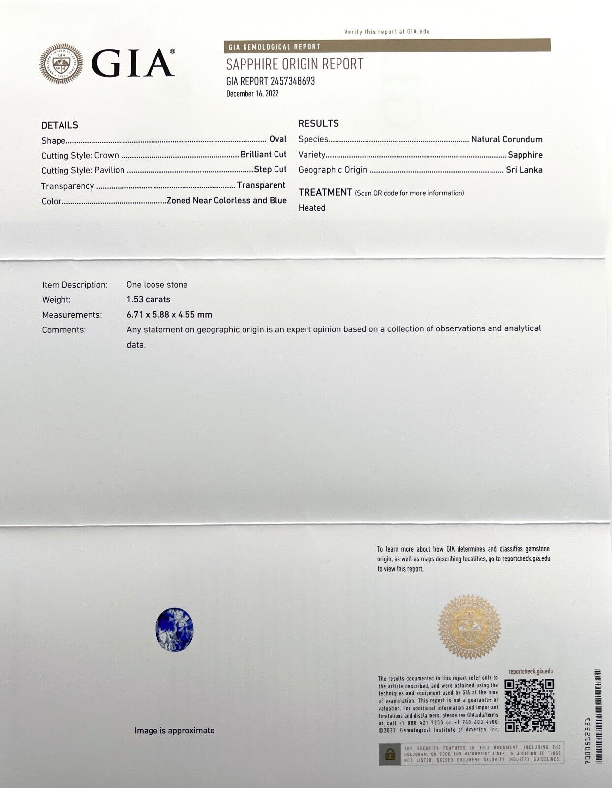 1.53ct GIA CERTIFIED Bi Colour NATURAL Ceylon Sapphire Oval VS Gem 6.7x5.8mm — view 3