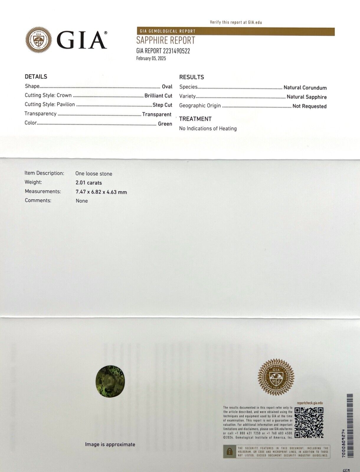 2.01ct Sapphire GIA Certified NATURAL Green NATURAL Oval Cut Untreated 7.4x6.8mm — view 2