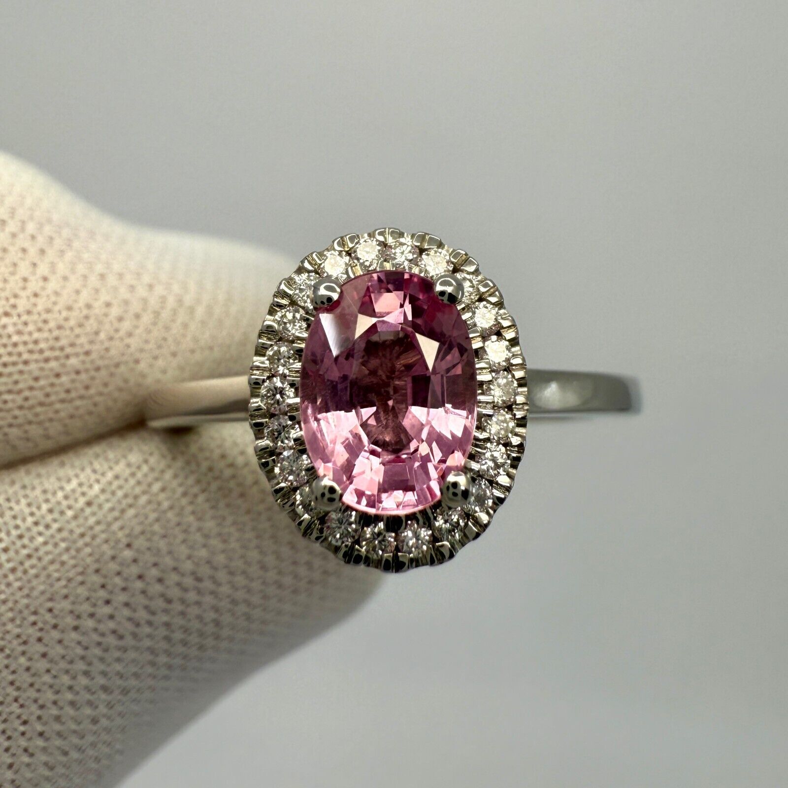 1.32ct Oval Cut Vivid Pink Mahenge Spinel & Diamond Platinum Halo Cluster Ring — view 2