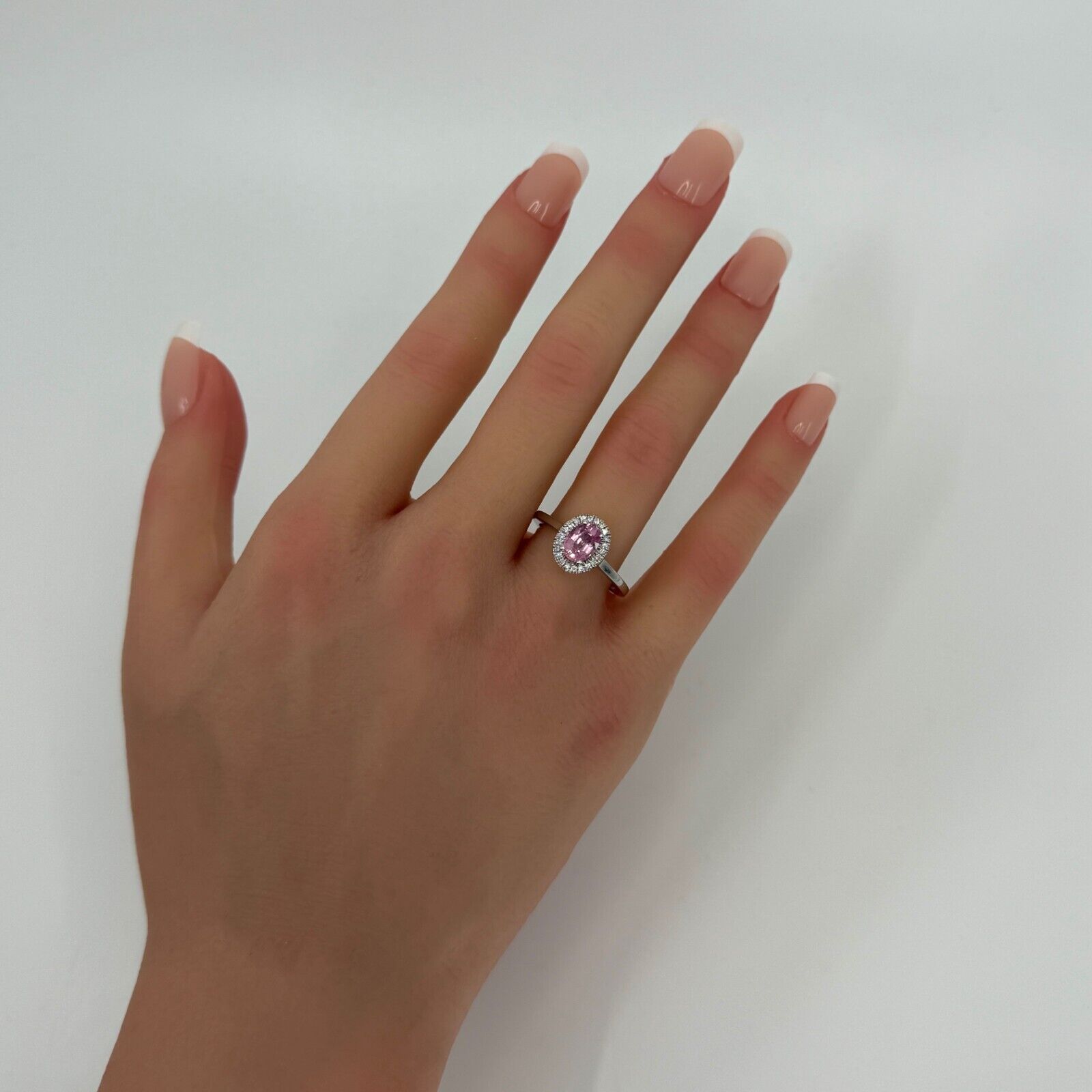1.32ct Oval Cut Vivid Pink Mahenge Spinel & Diamond Platinum Halo Cluster Ring — view 3