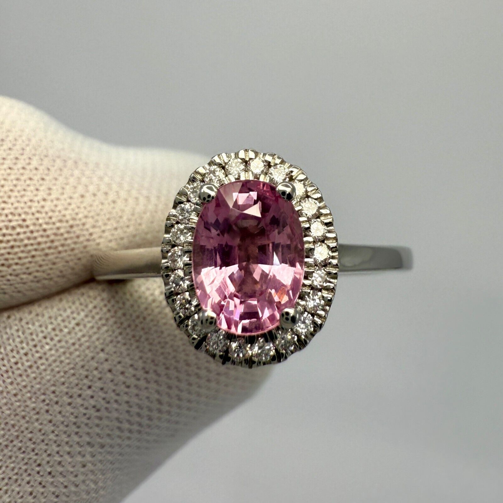 1.32ct Oval Cut Vivid Pink Mahenge Spinel & Diamond Platinum Halo Cluster Ring — view 4