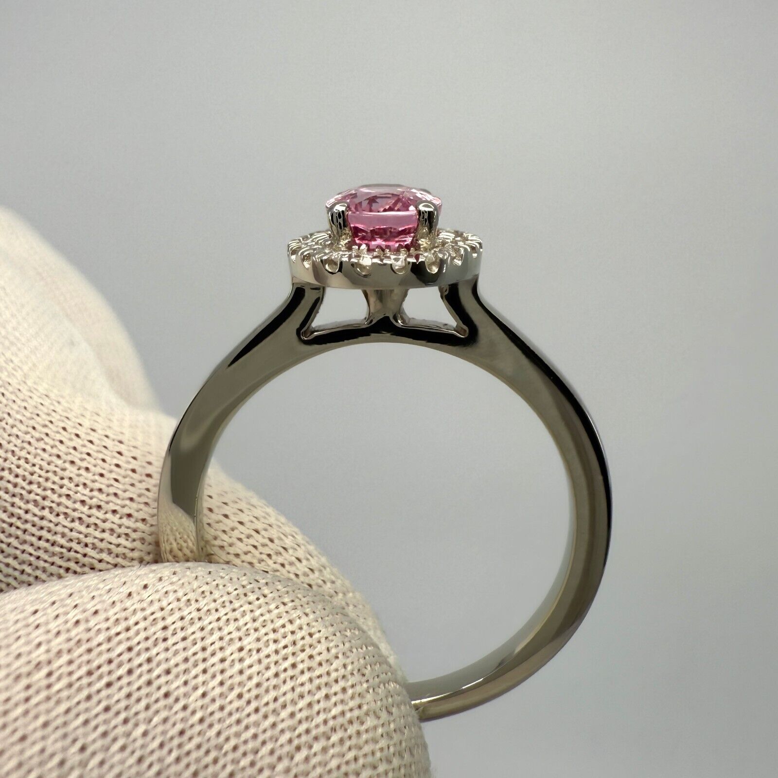 1.32ct Oval Cut Vivid Pink Mahenge Spinel & Diamond Platinum Halo Cluster Ring — view 5