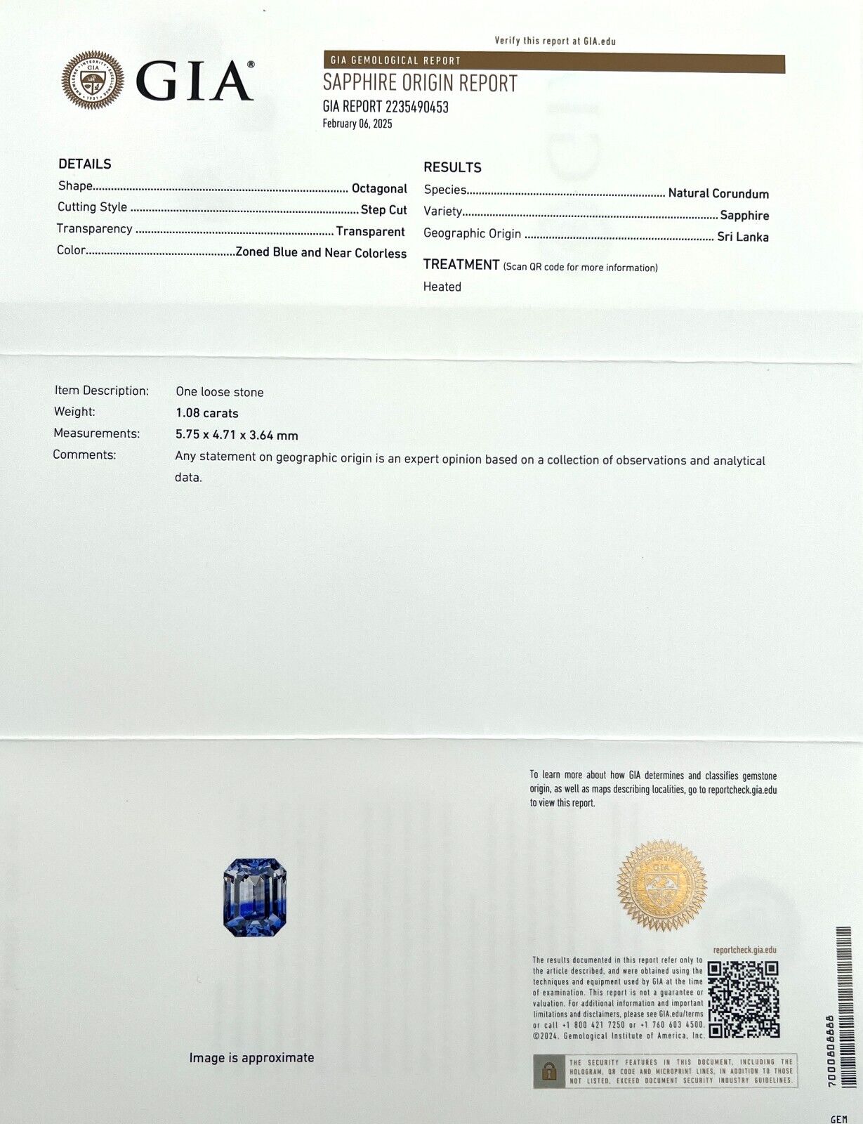 GIA CERTIFIED Unique 1.08ct Bi Colour Ceylon Blue Sapphire NATURAL Octagon Gem — view 3