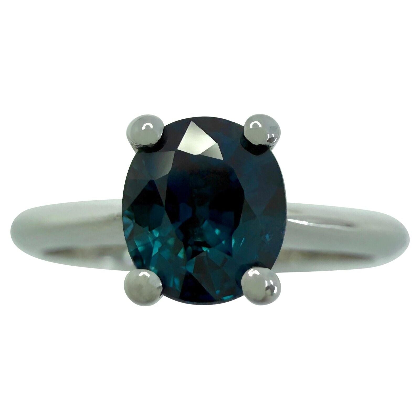 Natural 1.00ct Deep Teal Blue Sapphire Oval Cut Platinum Solitaire Ring — view 1