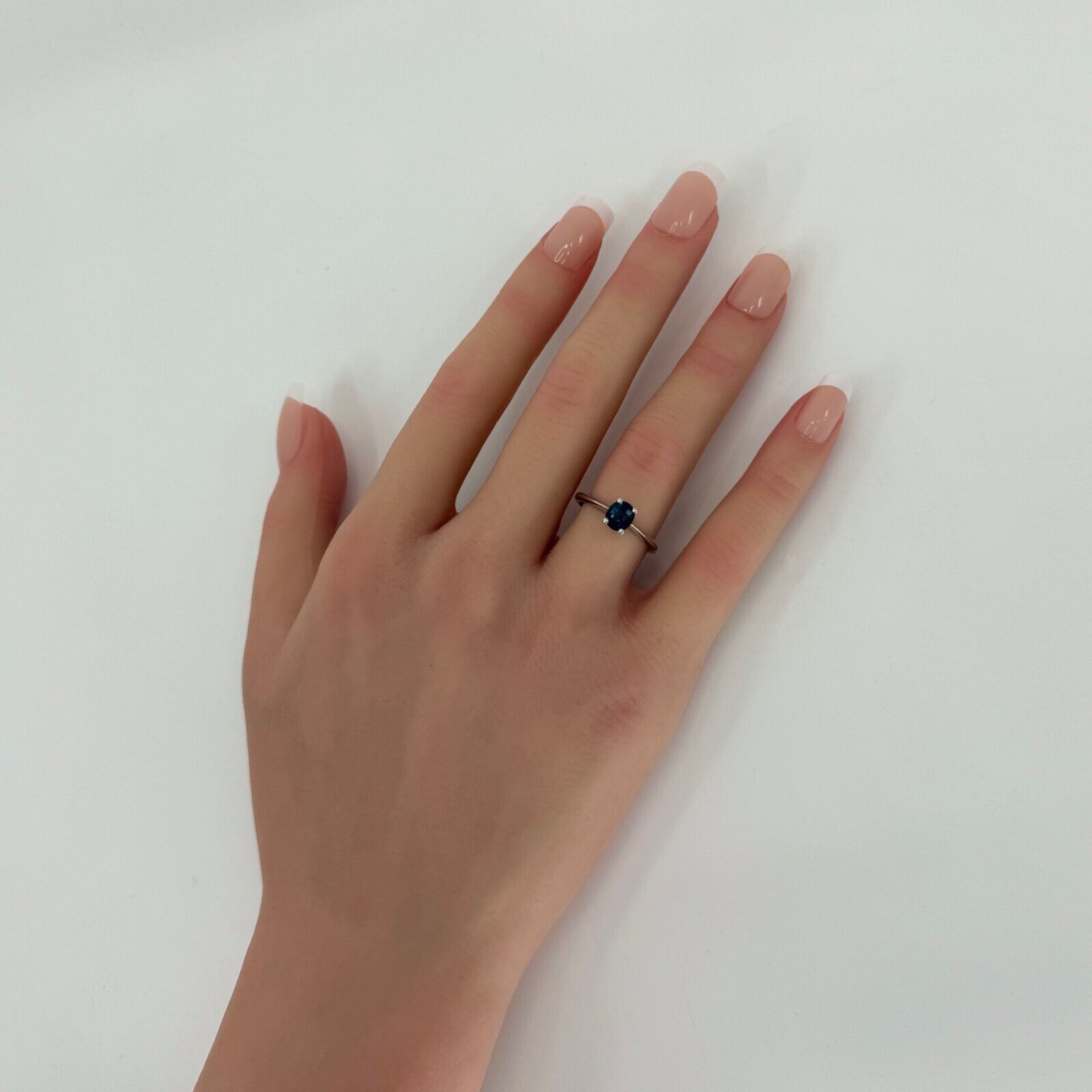 Natural 1.00ct Deep Teal Blue Sapphire Oval Cut Platinum Solitaire Ring — view 3