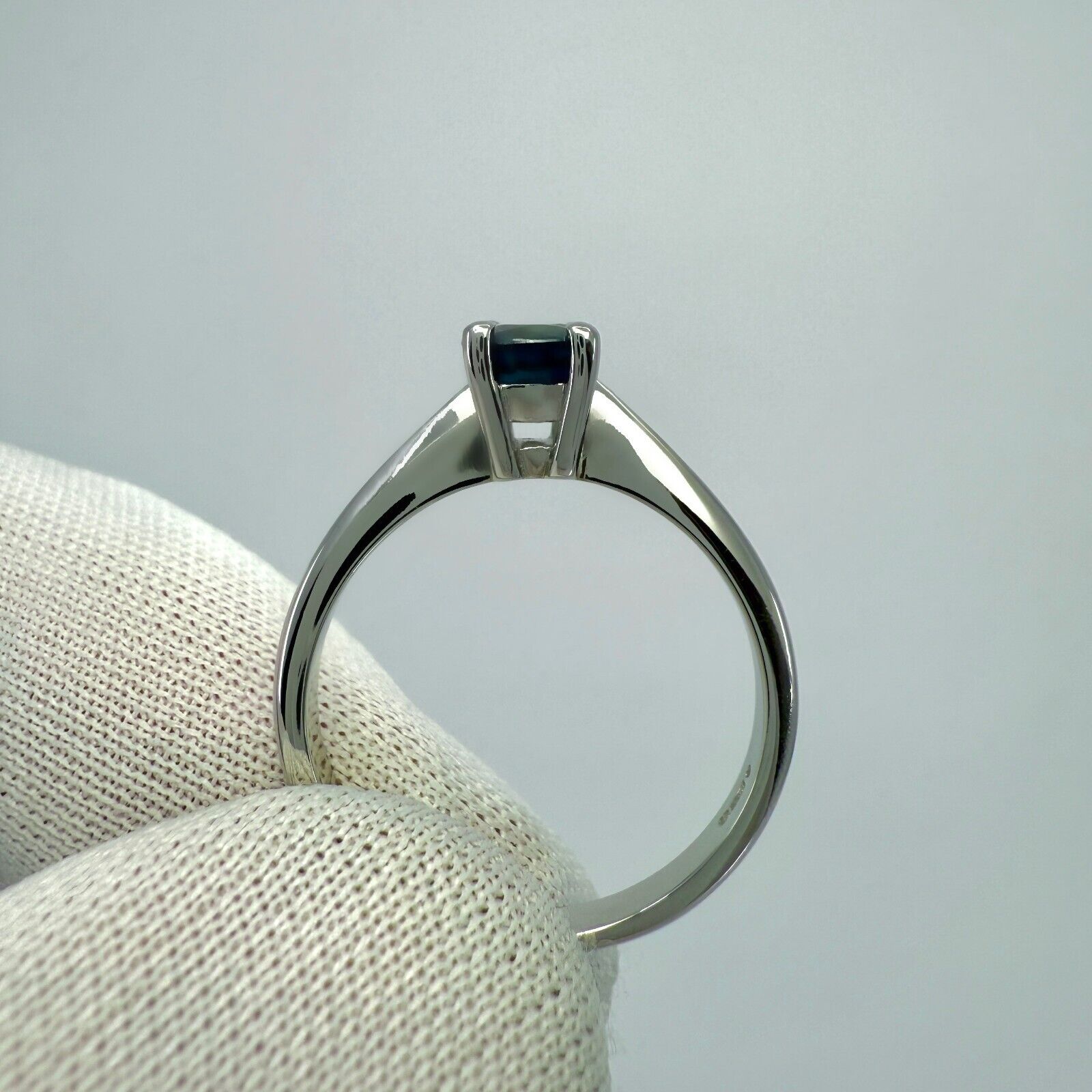 Natural 1.00ct Deep Teal Blue Sapphire Oval Cut Platinum Solitaire Ring — view 4
