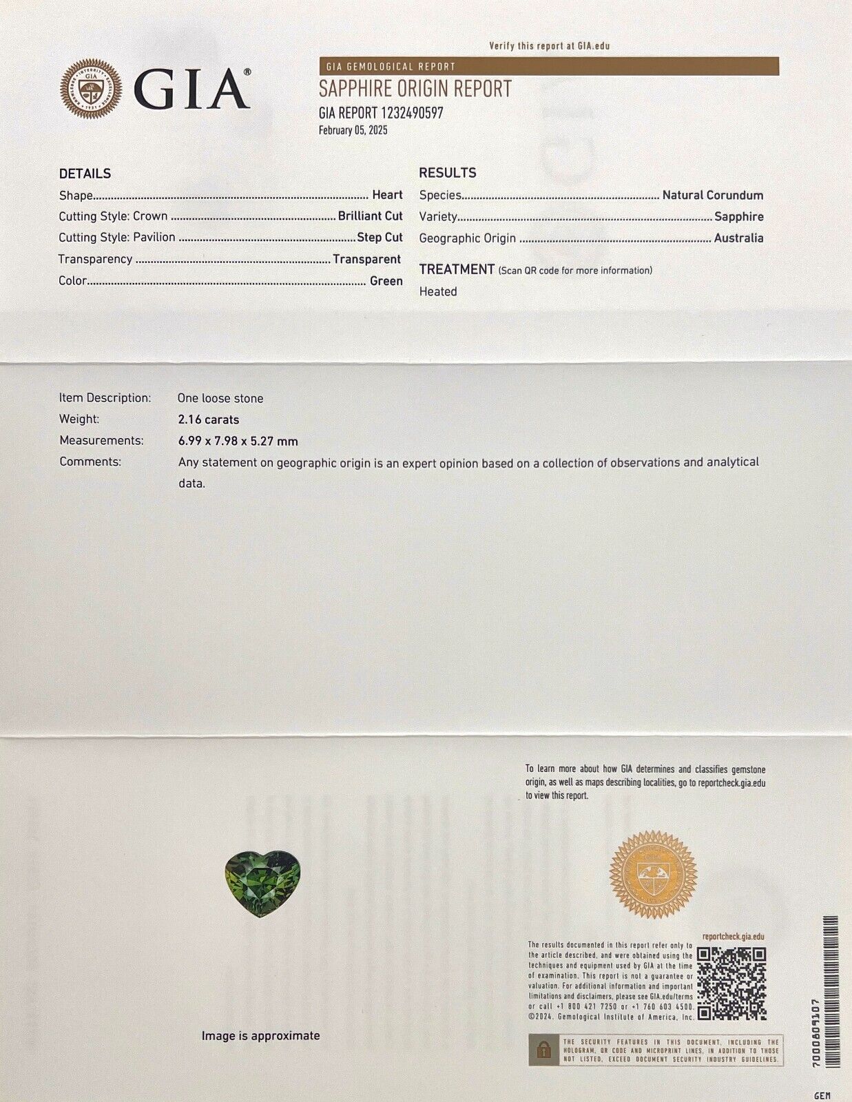 2.16ct GIA CERTIFIED Vivid Green NATURAL Sapphire AUSTRALIAN Heart Cut RARE Gem — view 2