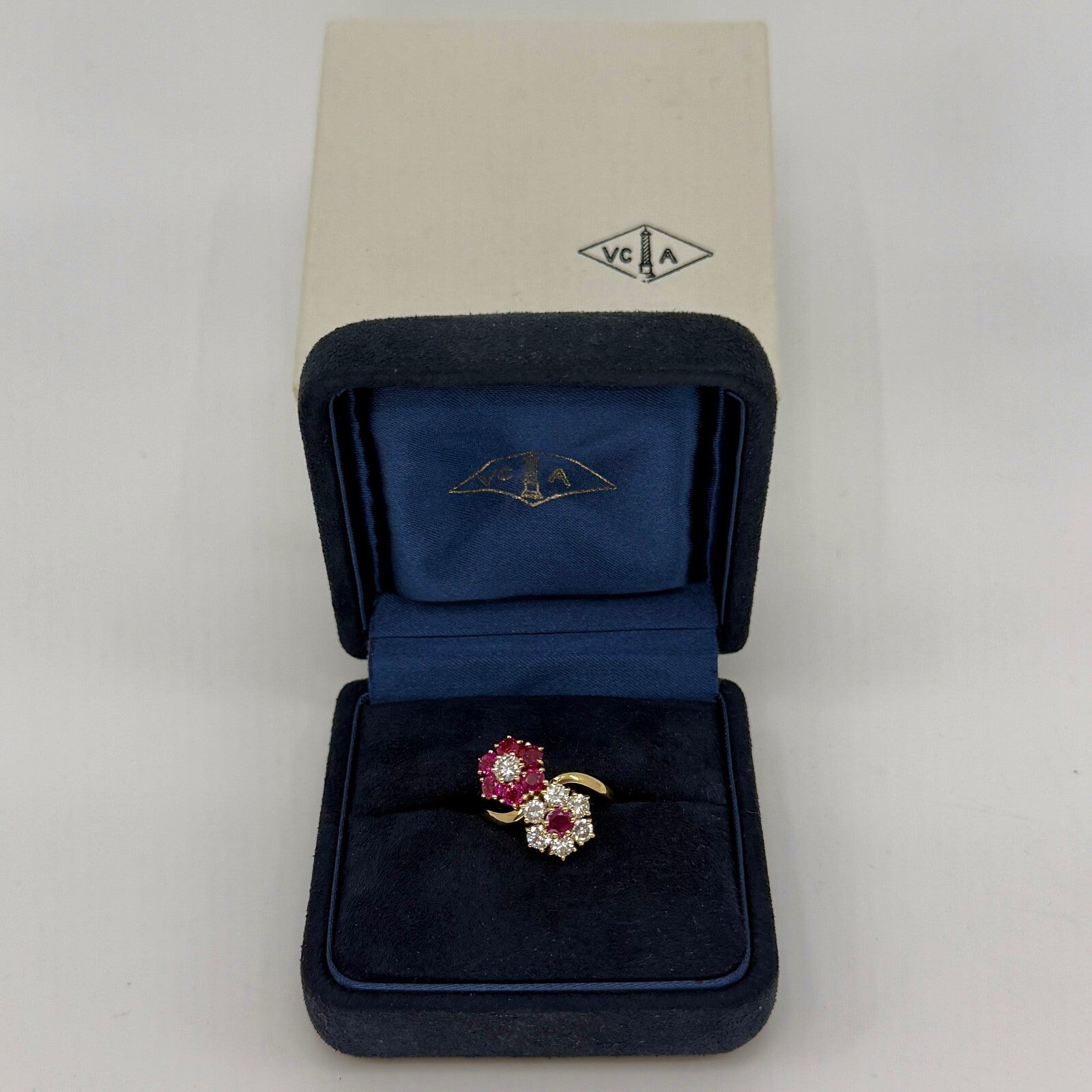 Rare Vintage Van Cleef & Arpels Ruby & Diamond Fleurette Flower 18k Gold Ring — view 2