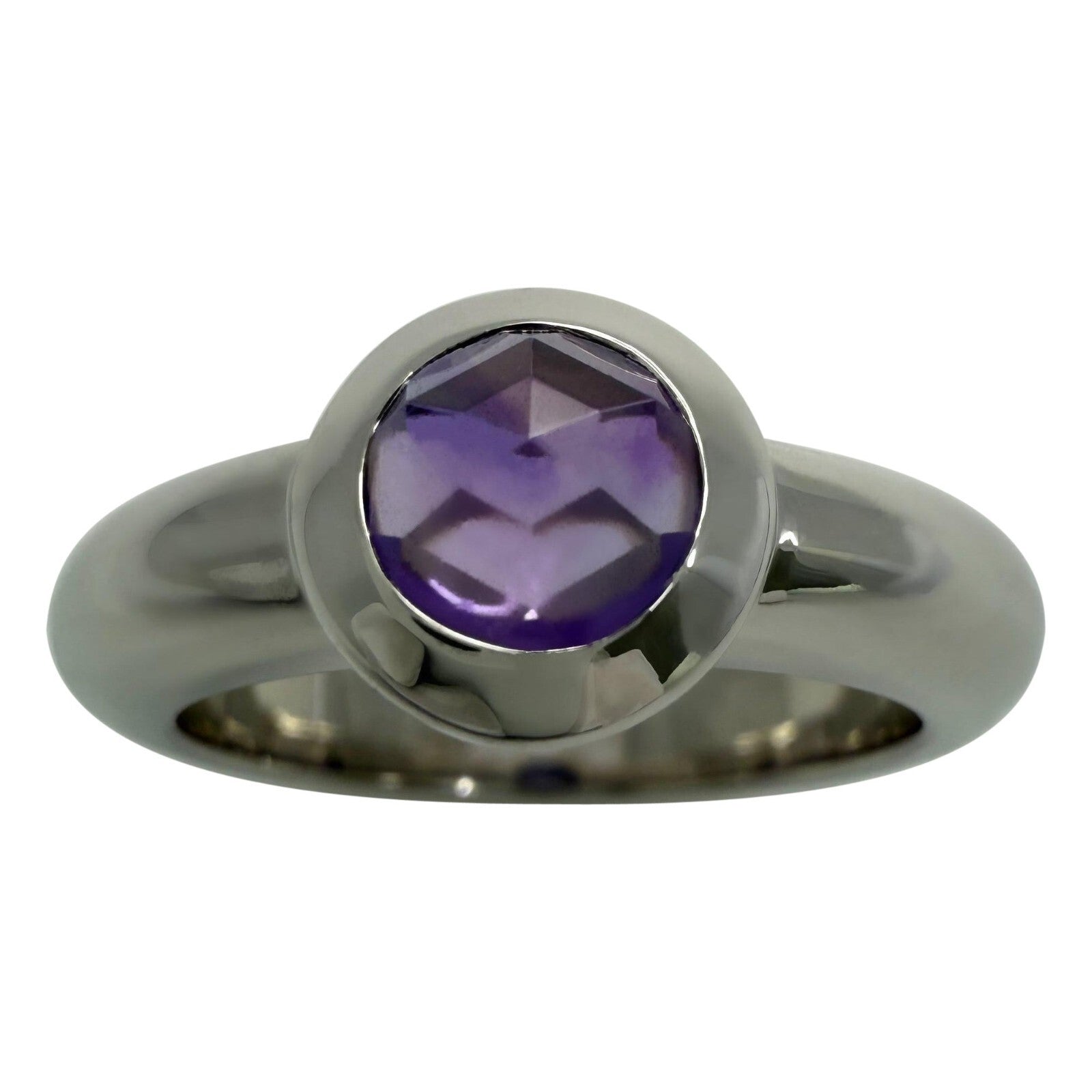Vintage Tiffany & Co. Purple Amethyst Rose Cut 18k White Gold Solitaire Ring