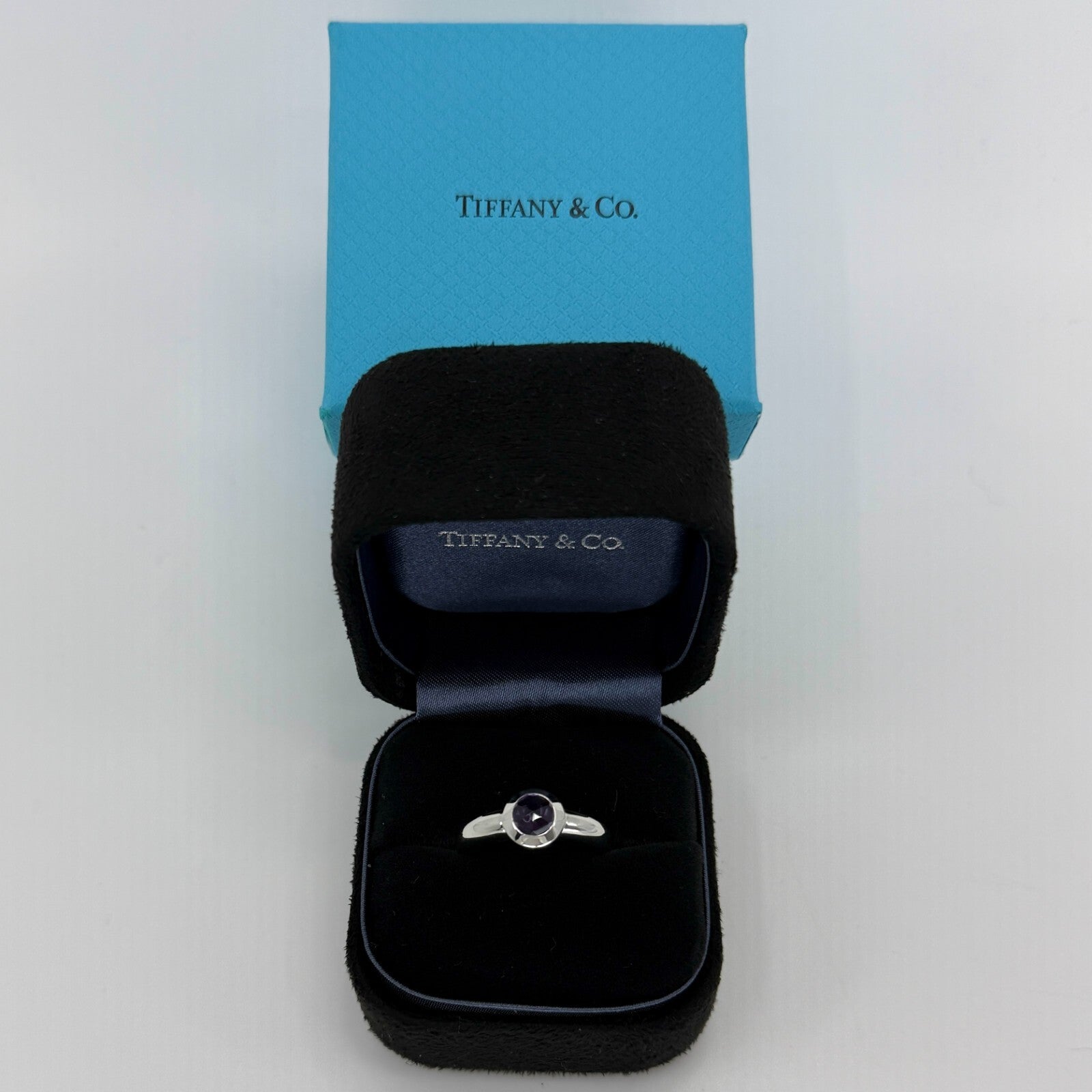 Vintage Tiffany & Co. Purple Amethyst Rose Cut 18k White Gold Solitaire Ring — view 2