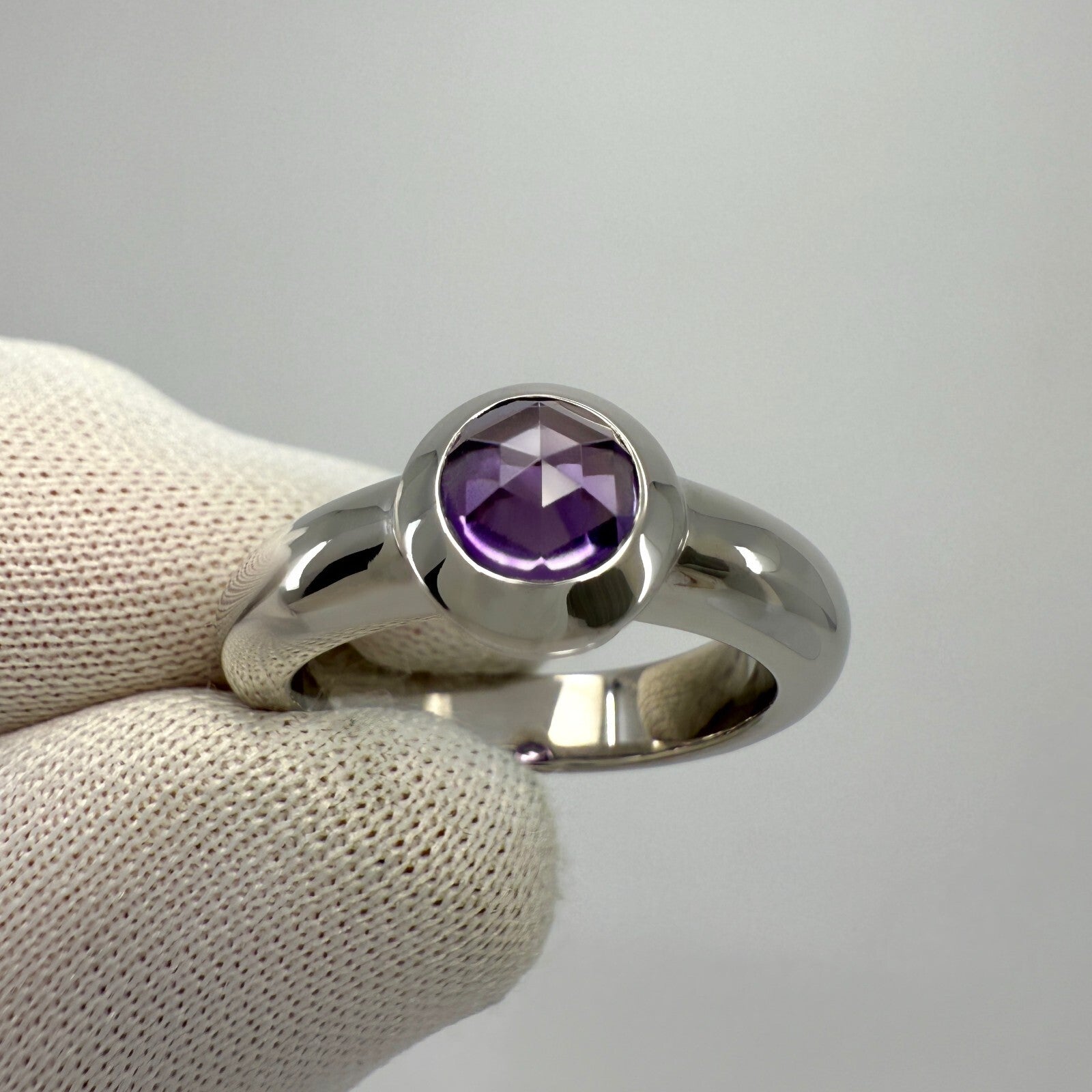 Vintage Tiffany & Co. Purple Amethyst Rose Cut 18k White Gold Solitaire Ring — view 3