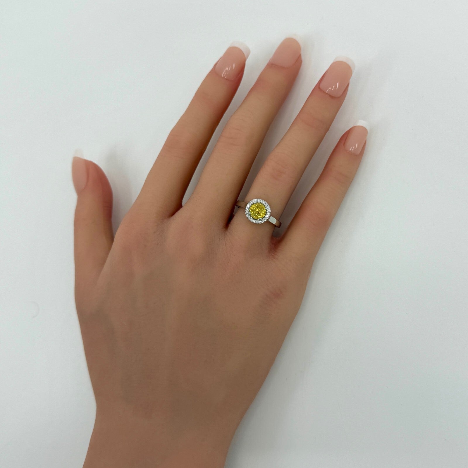 1.36ct Vivid Yellow Round Cut Natural Sapphire & Diamond Platinum Halo Ring — view 3