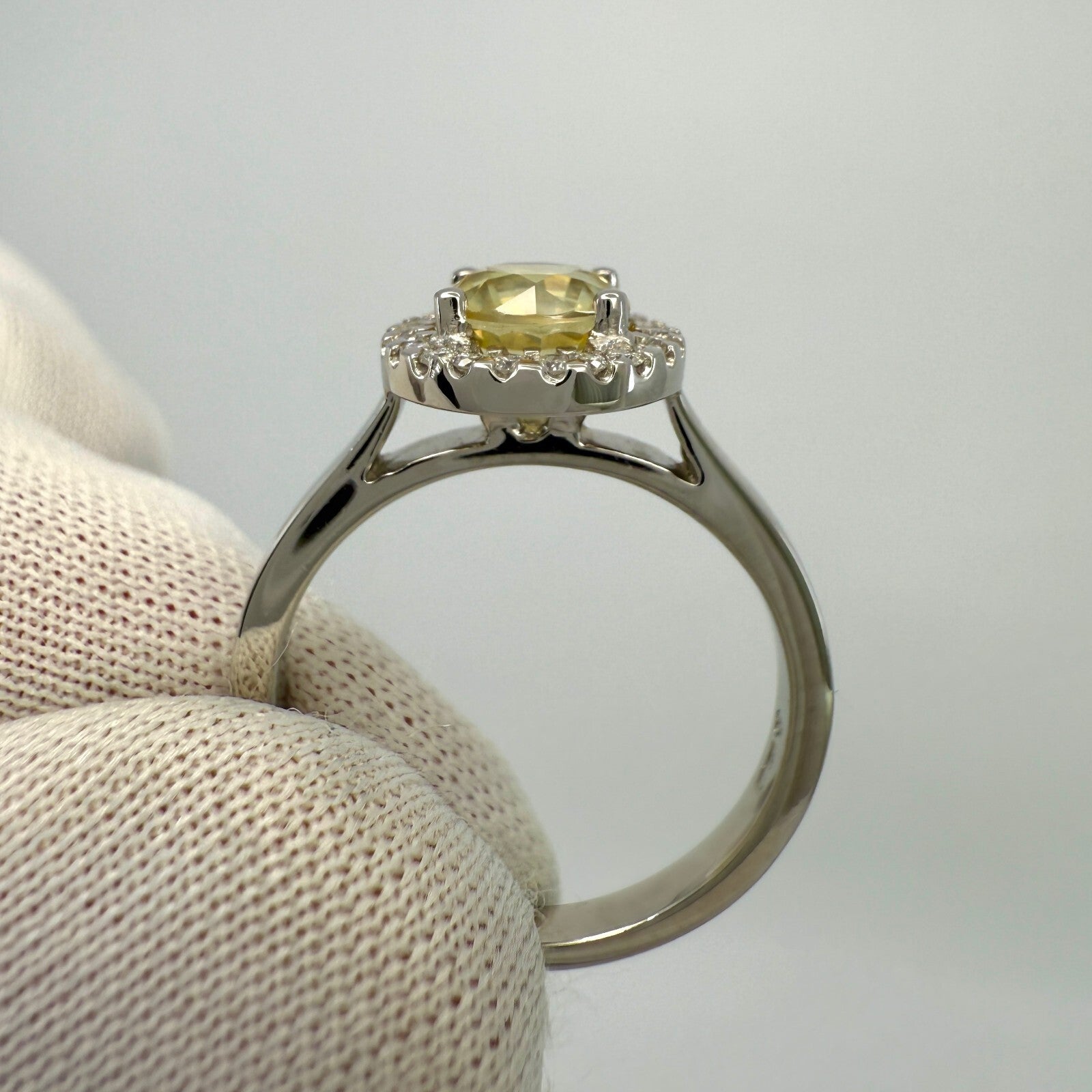 1.36ct Vivid Yellow Round Cut Natural Sapphire & Diamond Platinum Halo Ring — view 5