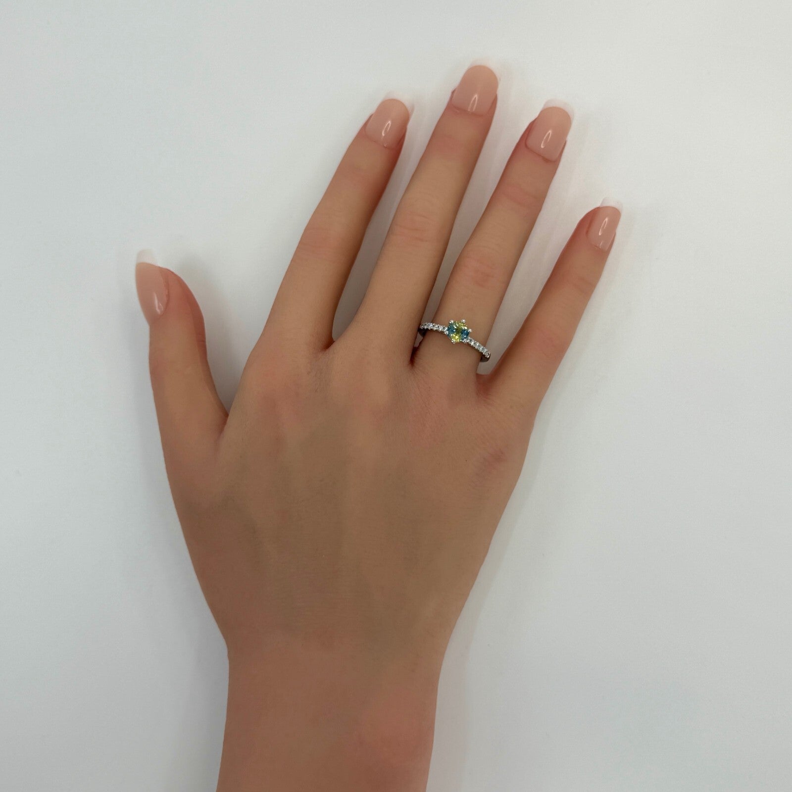 Unique 1.05ct Bi Colour Round Cut Blue Yellow Sapphire & Diamond Platinum Ring — view 4