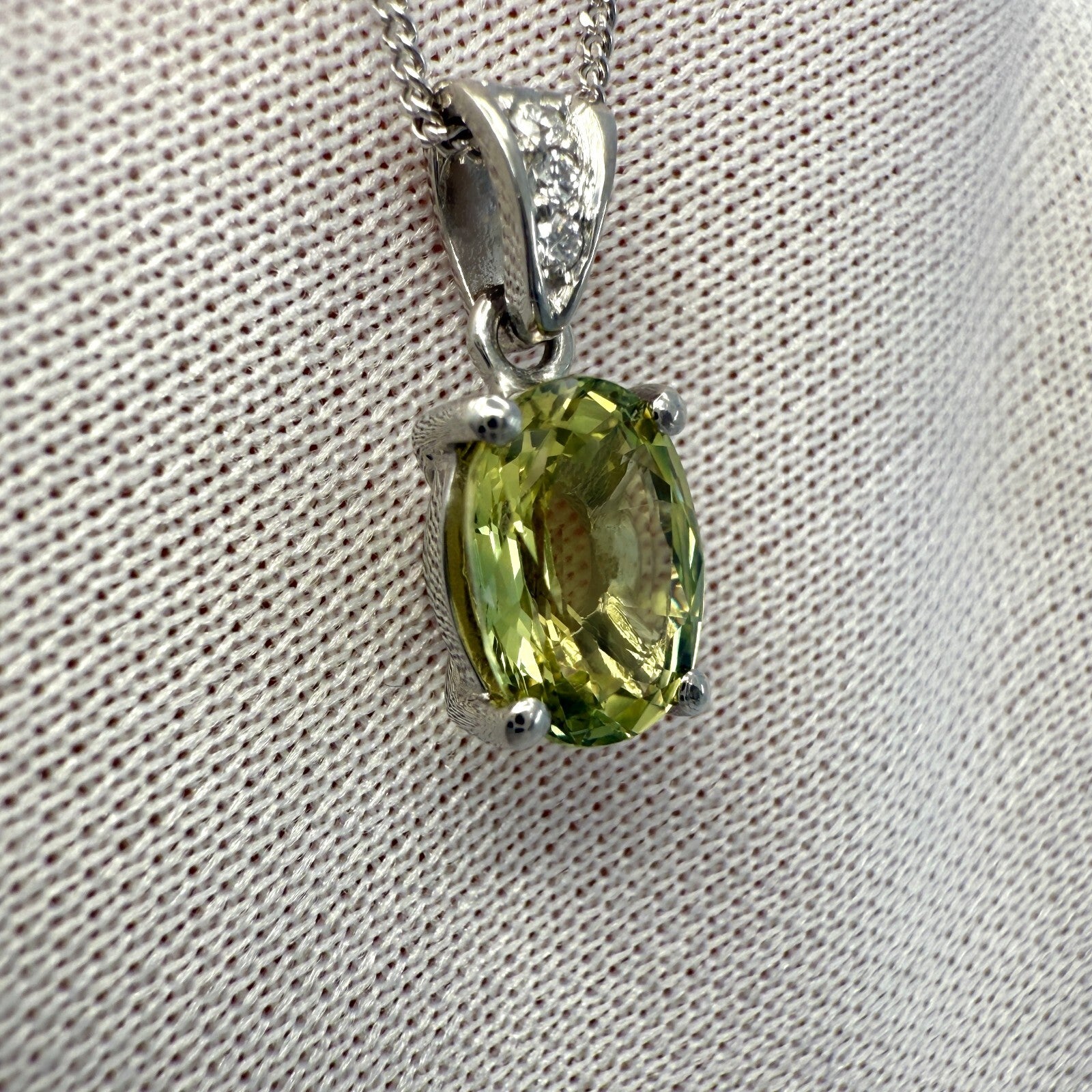 1.58ct Vivid Green Yellow Sapphire & Diamond Platinum Oval Cut Solitaire Pendan — view 5