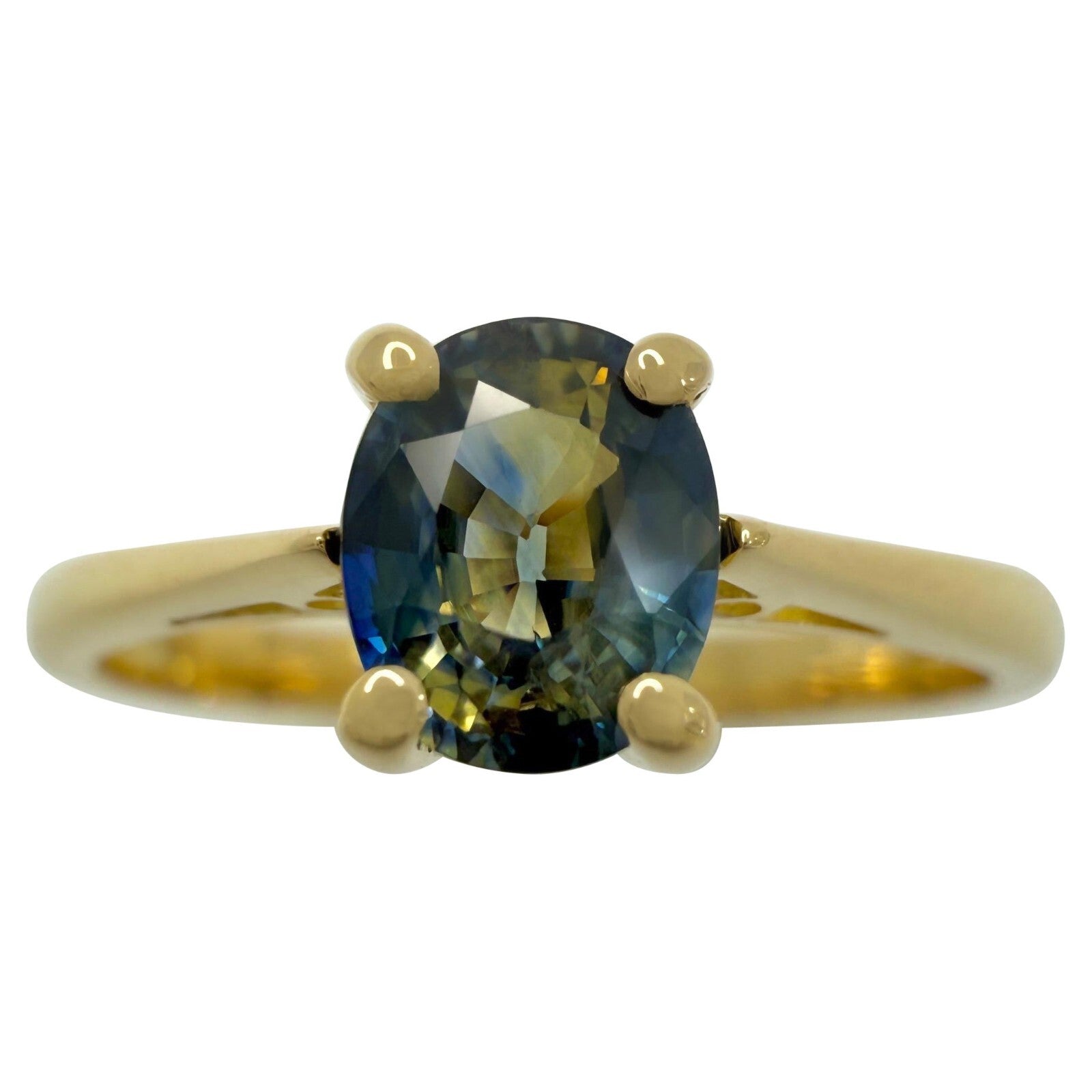 Unique 0.85ct Bi Colour Oval CEYLON Blue Yellow Sapphire Solitaire 18k Gold Ring — view 1