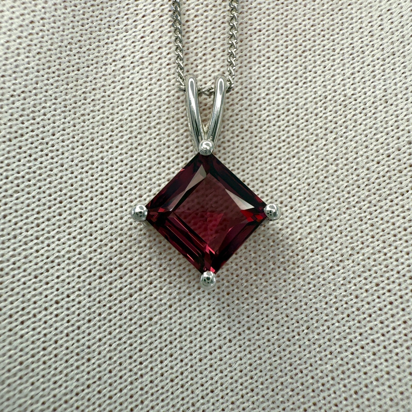 1.75ct Vivid Pink Purple Rhodolite Garnet Square 950 Platinum Pendant Necklace — view 2