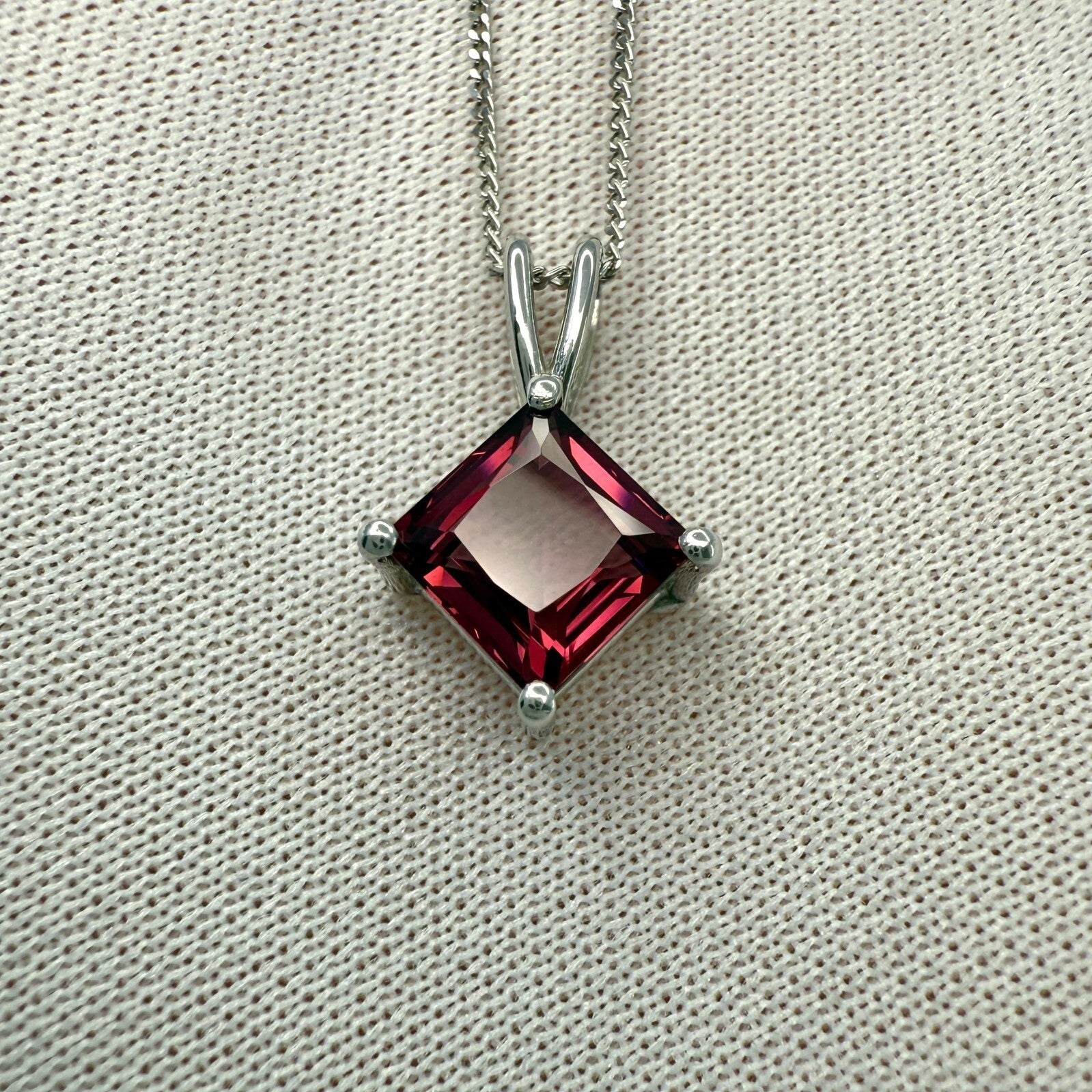 1.75ct Vivid Pink Purple Rhodolite Garnet Square 950 Platinum Pendant Necklace — view 3